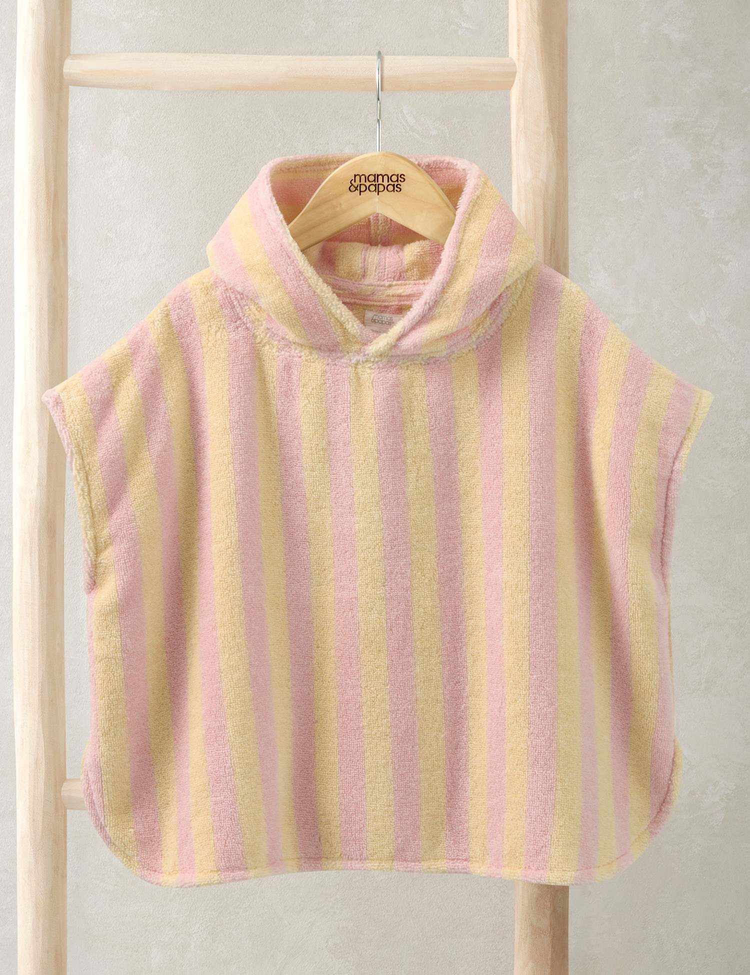 Mamas & Papas Pure Cotton Towelling Striped Hooded Poncho (3 Mths-3 Yrs) Pink