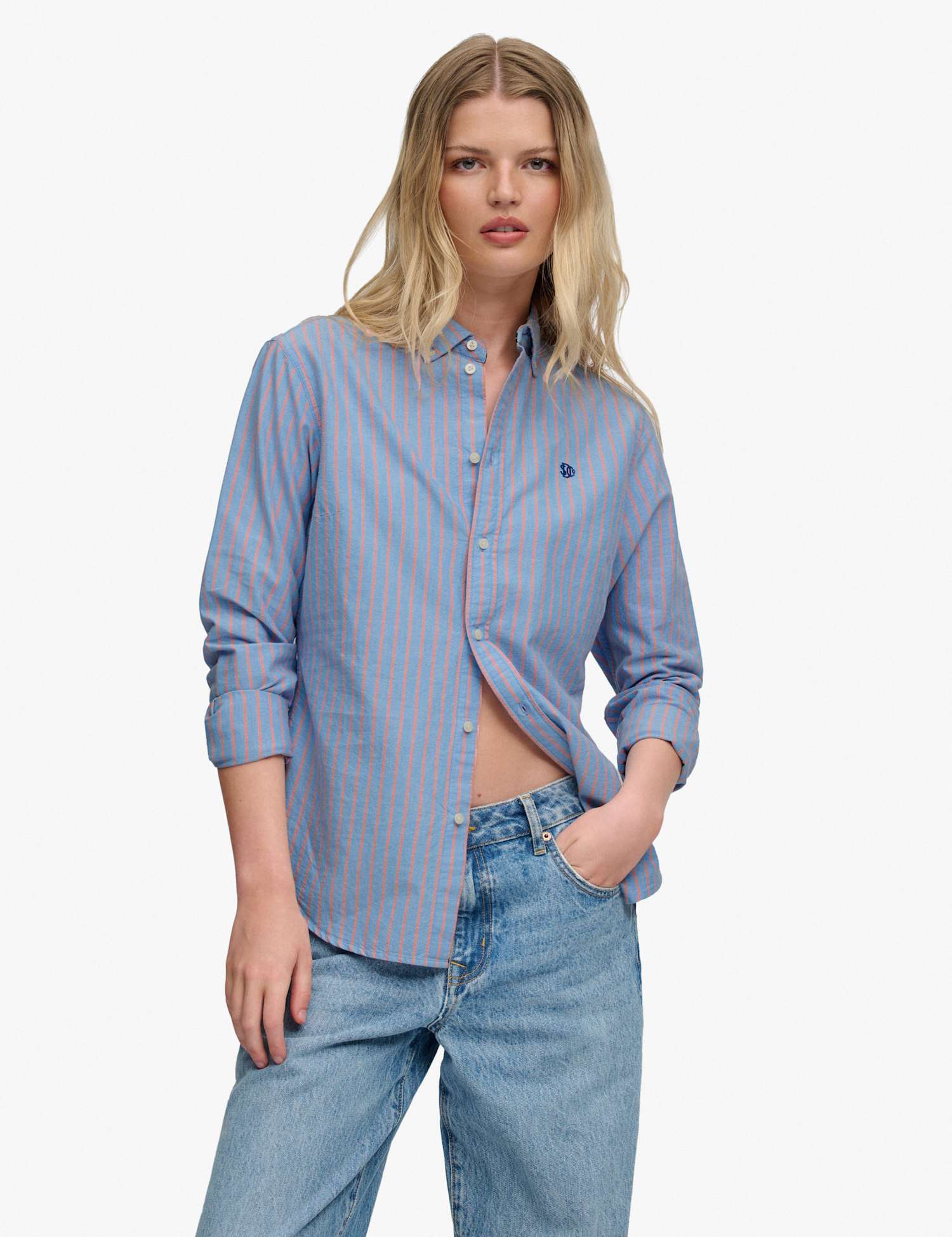 Superdry & Co Pure Cotton Striped Oxford Shirt Blue