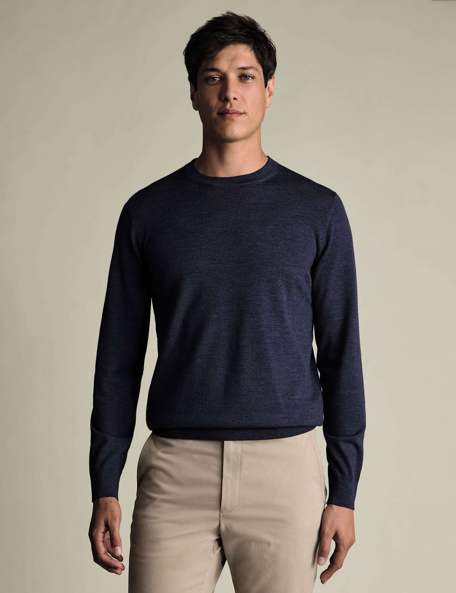 Charles Tyrwhitt Pure Merino Wool Crew Neck Jumper Dark Blue