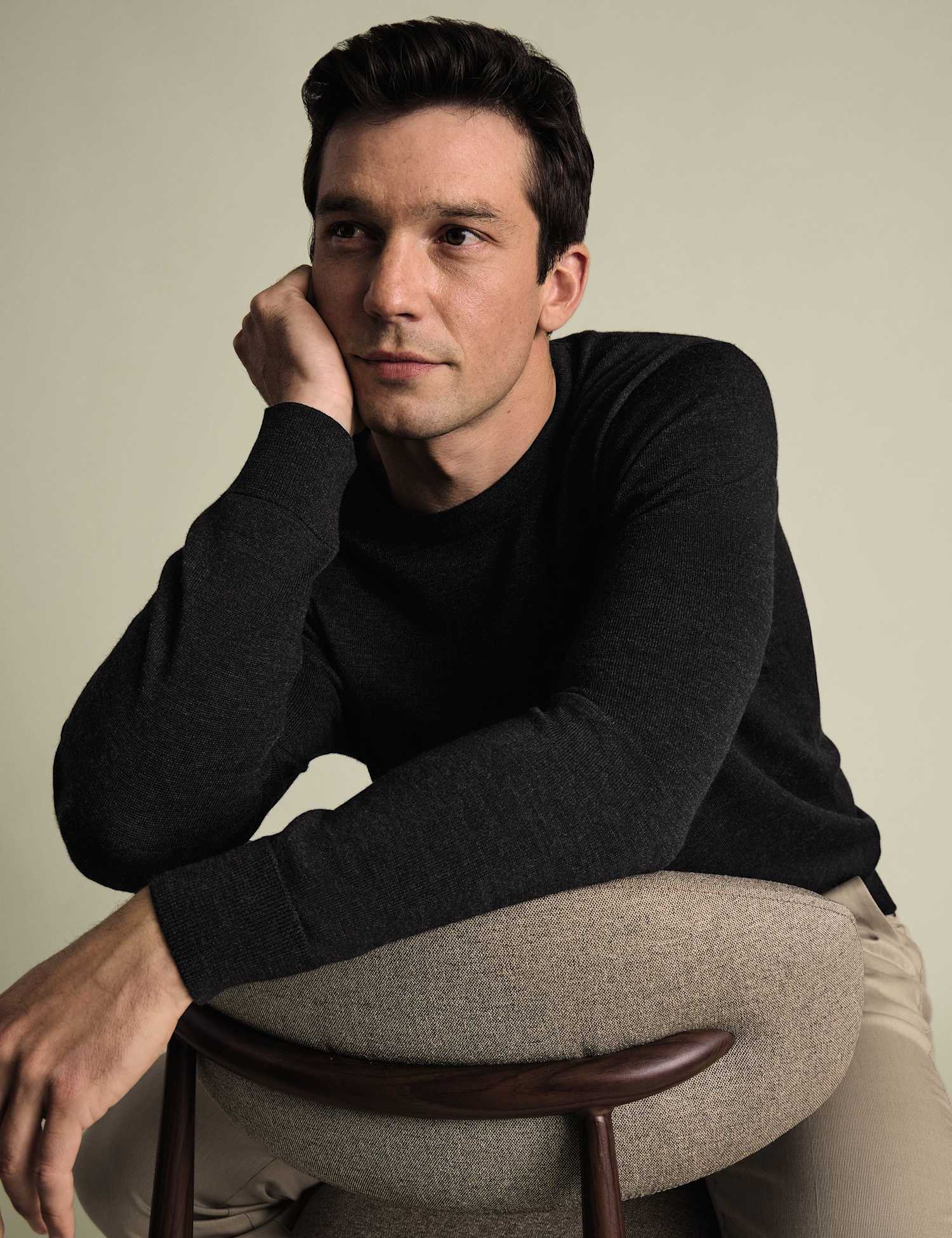 Charles Tyrwhitt Pure Merino Wool Crew Neck Jumper Charcoal
