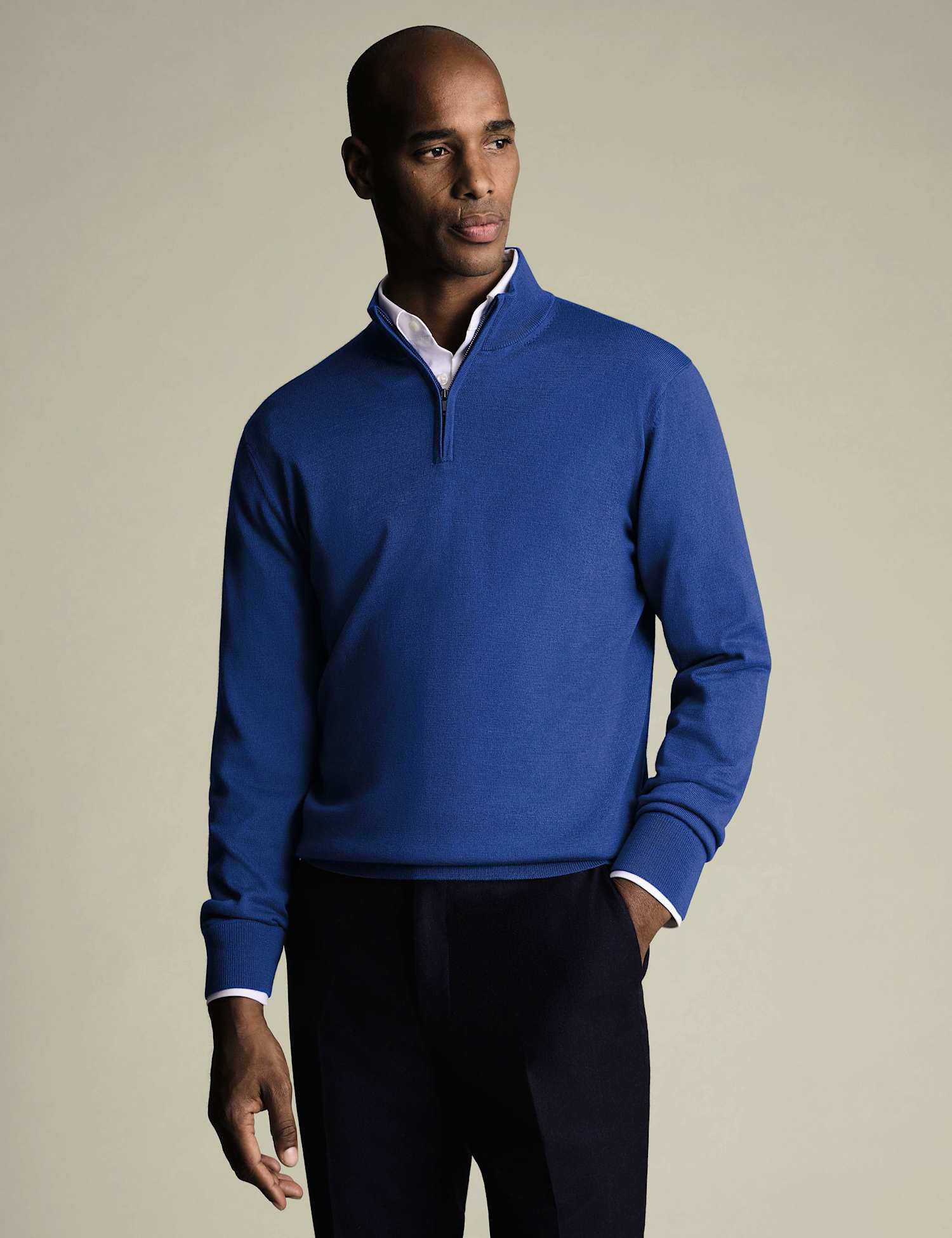 Charles Tyrwhitt Pure Wool Half Zip Jumper Cobalt