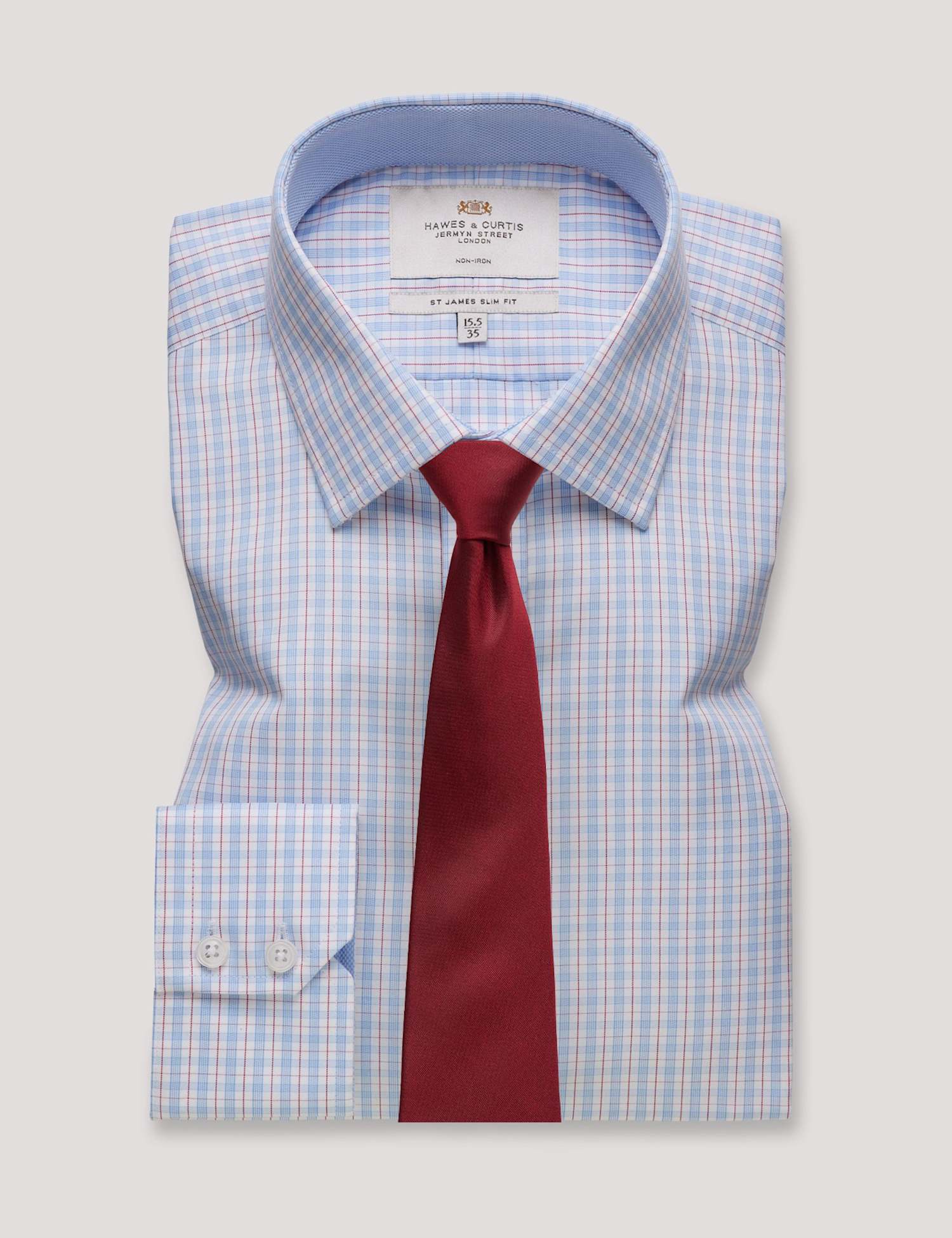 Hawes & Curtis Slim Fit Non Iron Pure Cotton Check Shirt Blue Mix