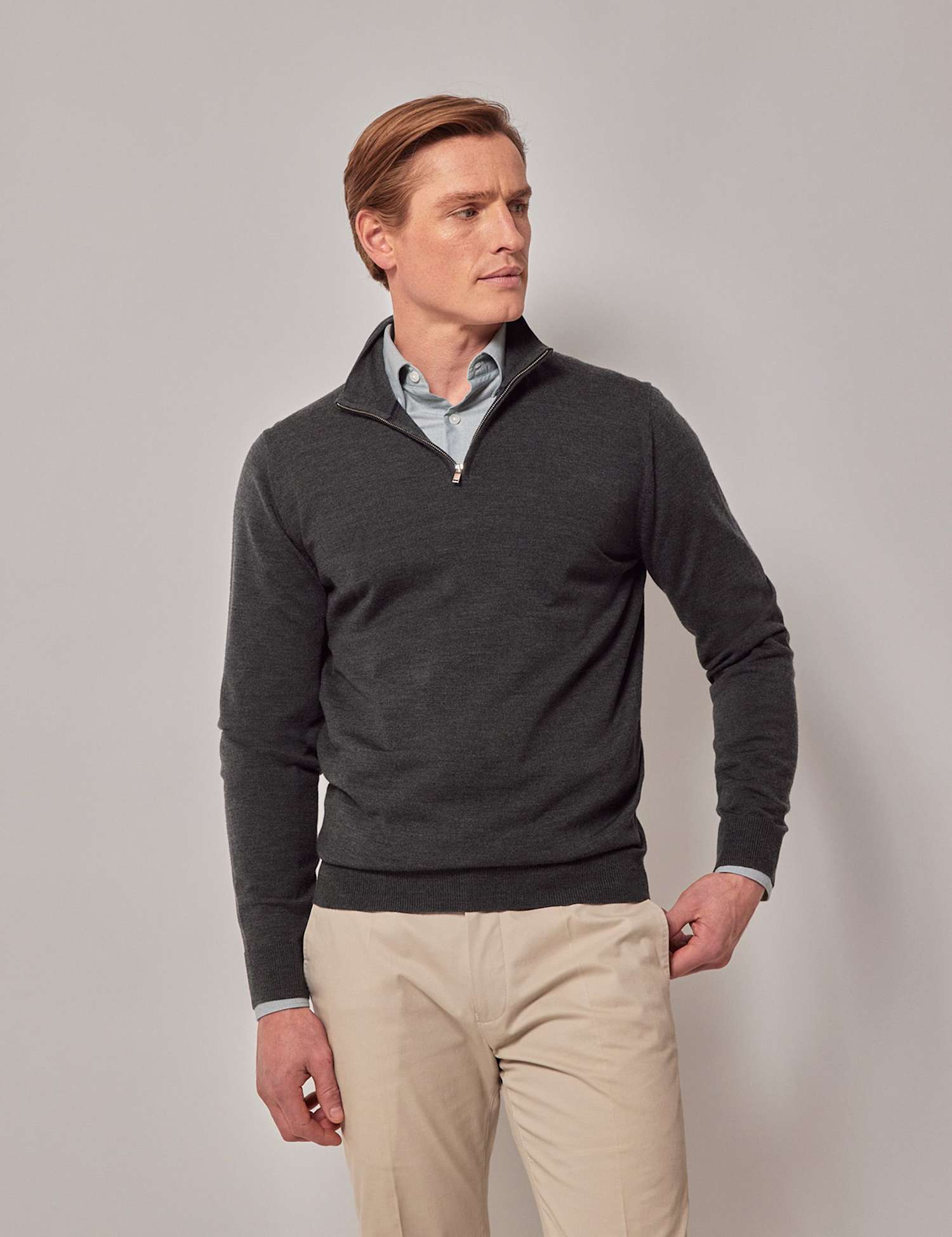 Hawes & Curtis Pure Merino Wool Half Zip Jumper Green