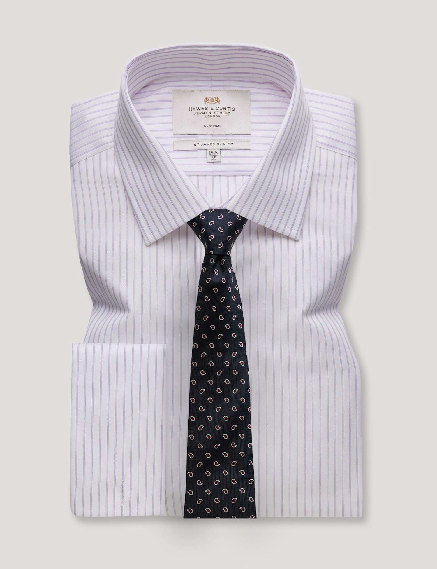 Hawes & Curtis Skinny Fit Non Iron Pure Cotton Striped Shirt Purple Mix