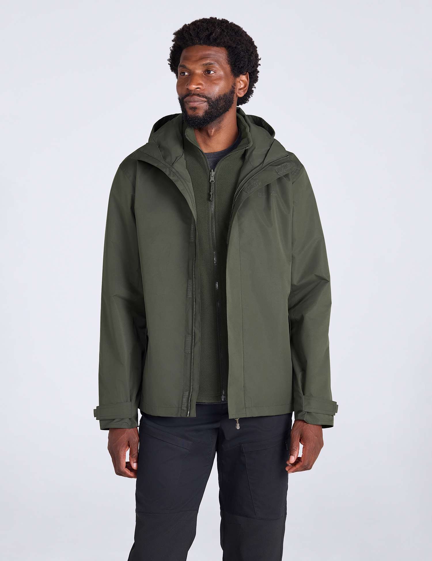 Mountain Warehouse Fell 3 in 1 Water Resistant Hooded Jacket Dark Khaki