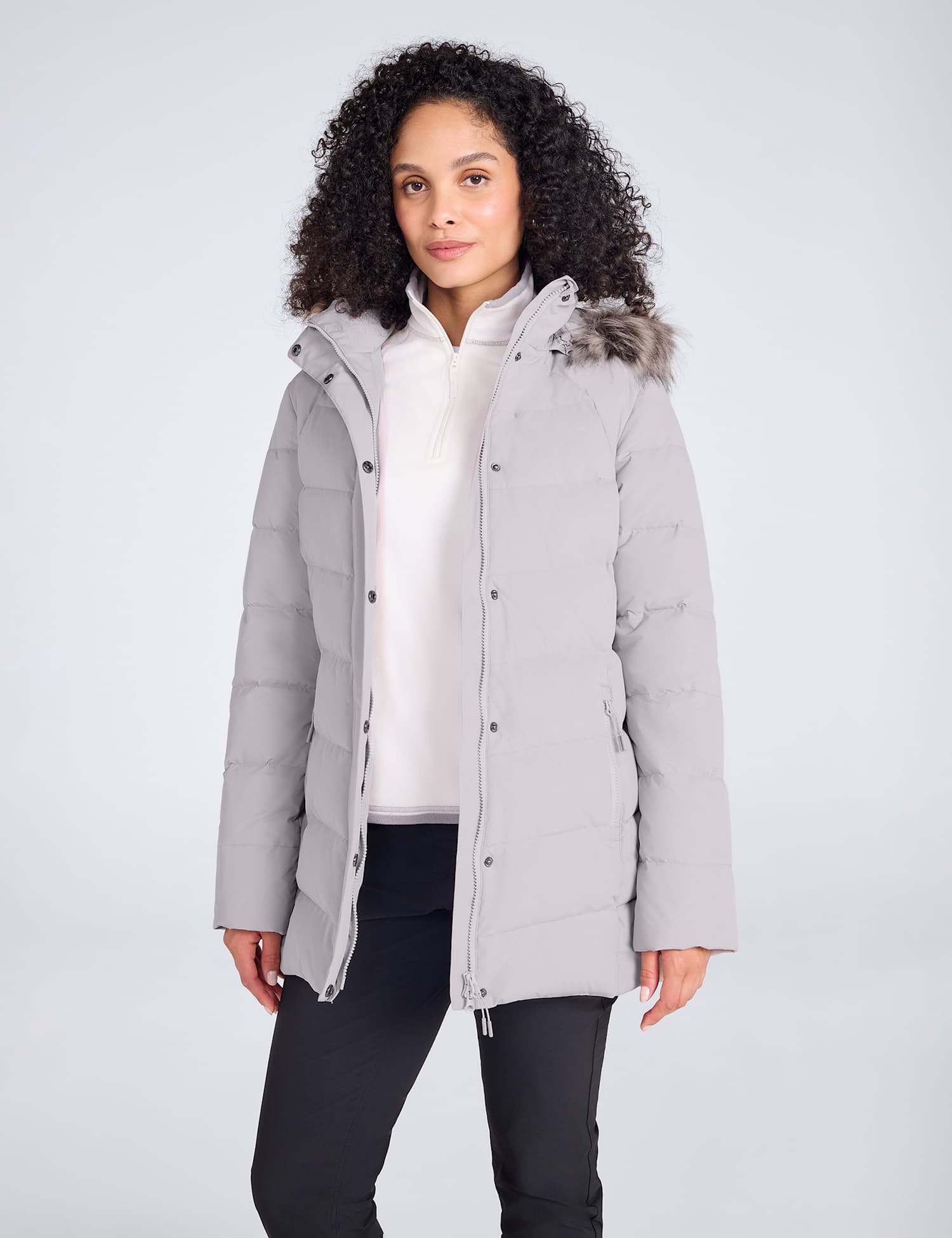 Mountain Warehouse Isla II Down Faux Fur Trim Longline Jacket Light Cream