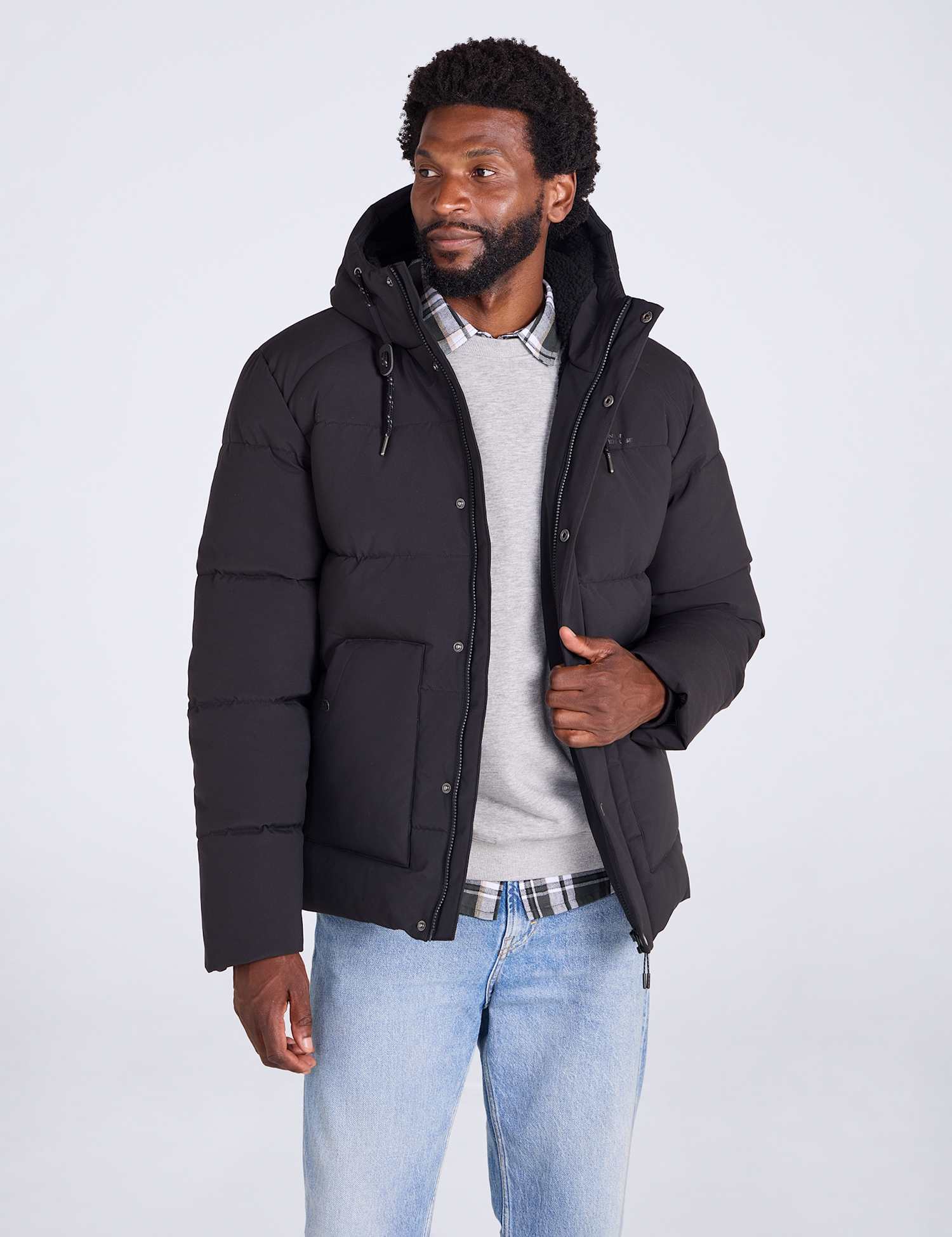 Mountain Warehouse Borg Lined Padded Hooded Jacket Black