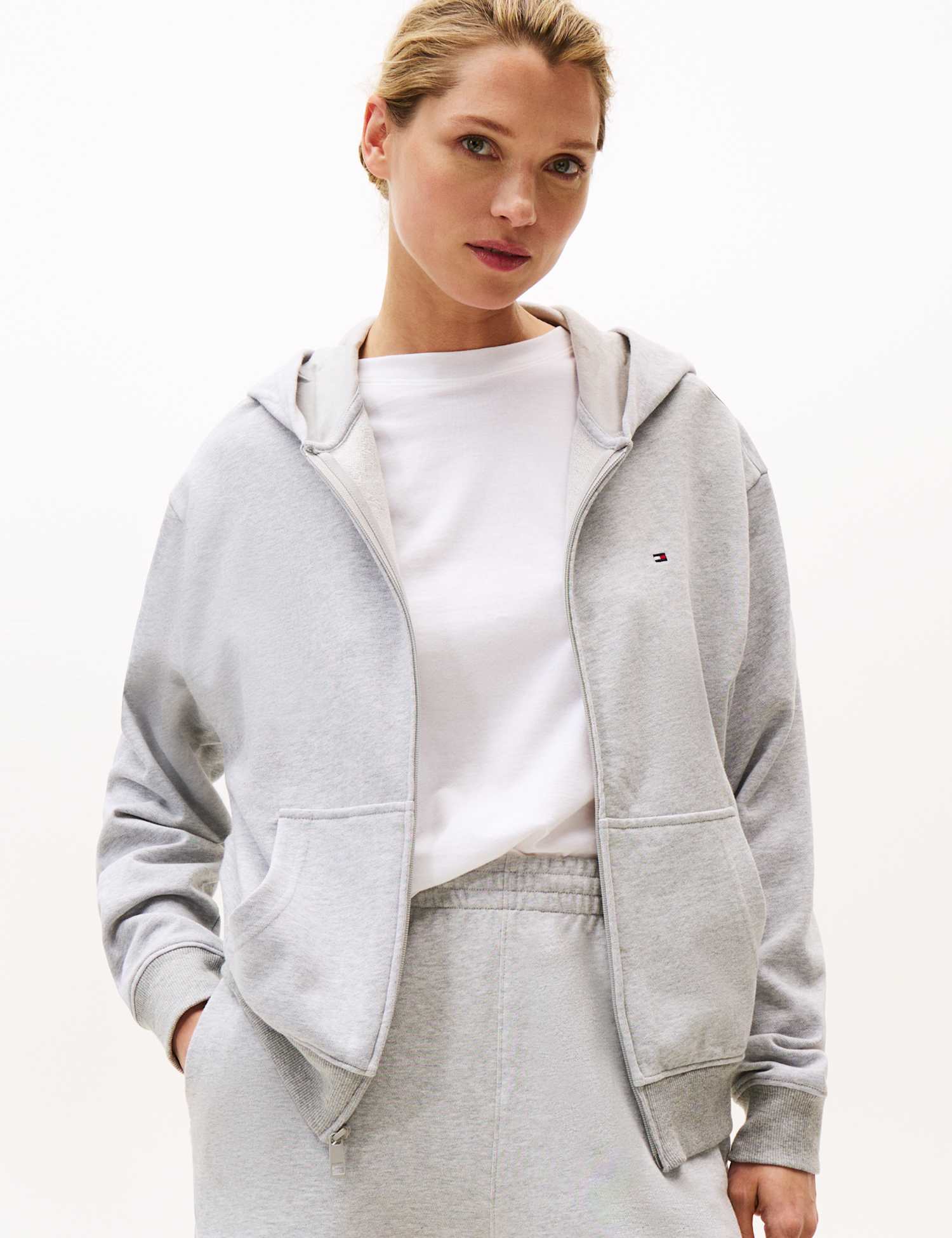 Tommy Hilfiger Essential Pure Cotton Zip Up Lounge Hoodie Grey