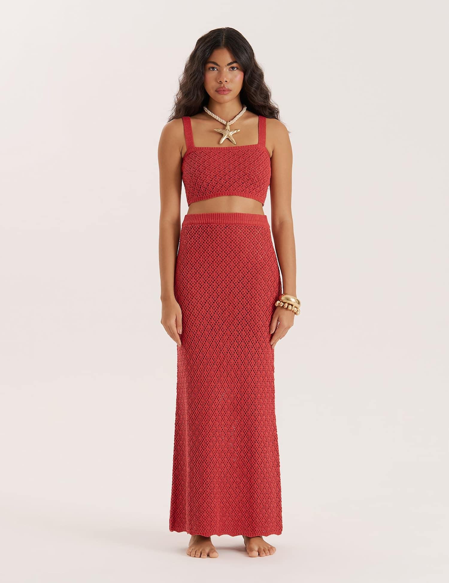 4th & Reckless Cotton Blend Knitted Maxi Skirt Red