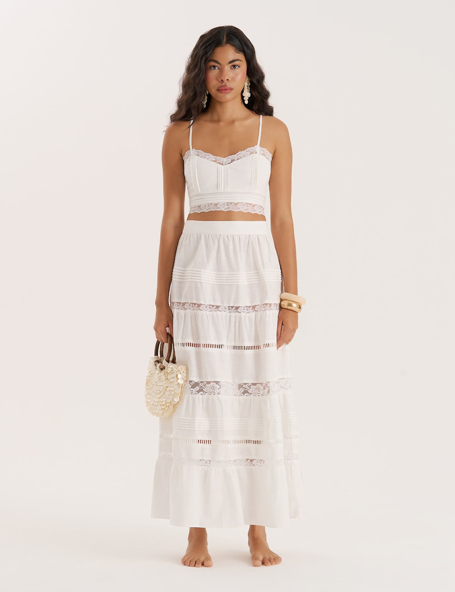 4th & Reckless Cotton Rich Cami Crop Top with Linen White