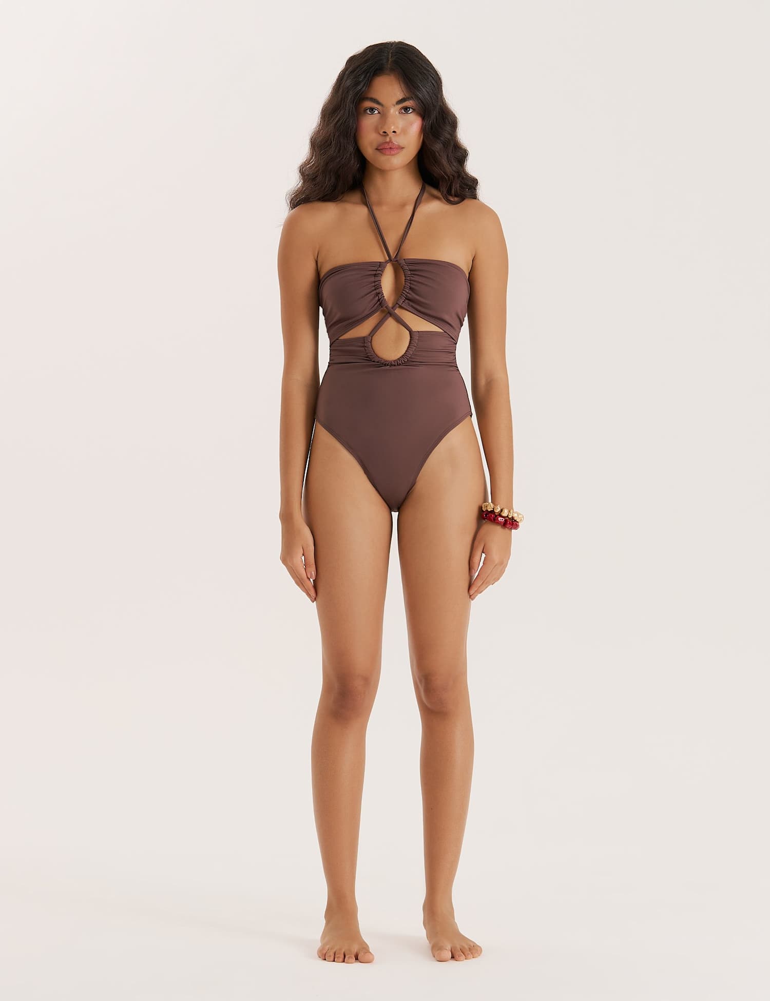 4th & Reckless Cut Out Halterneck Swimsuit Chocolate
