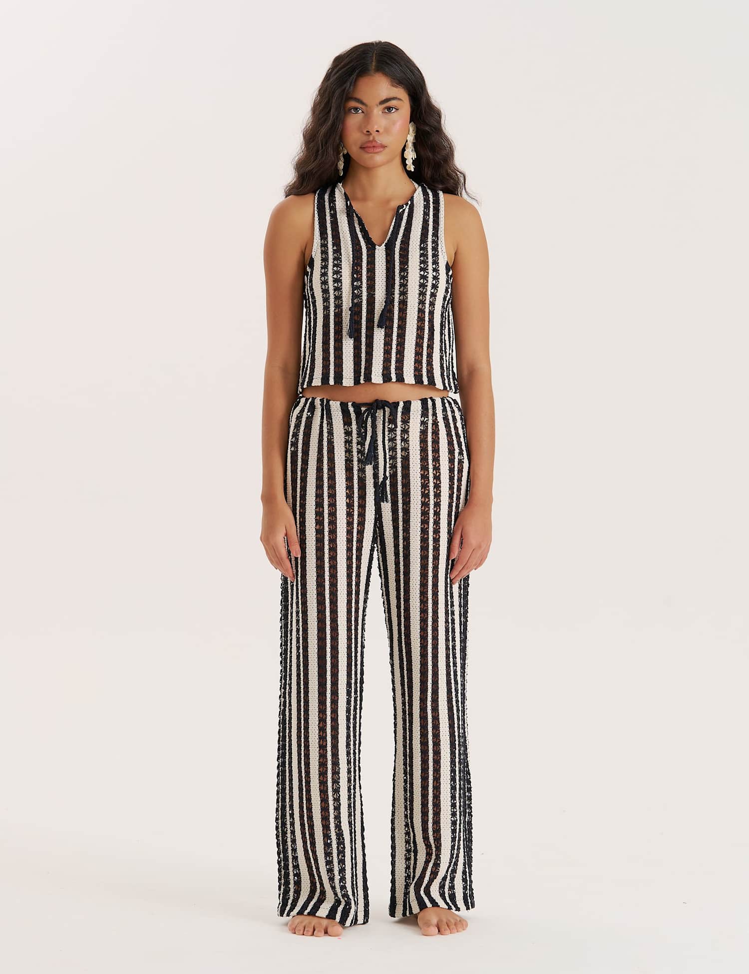 4th & Reckless Calista Cotton Rich Striped Notch Neck Vest Multi