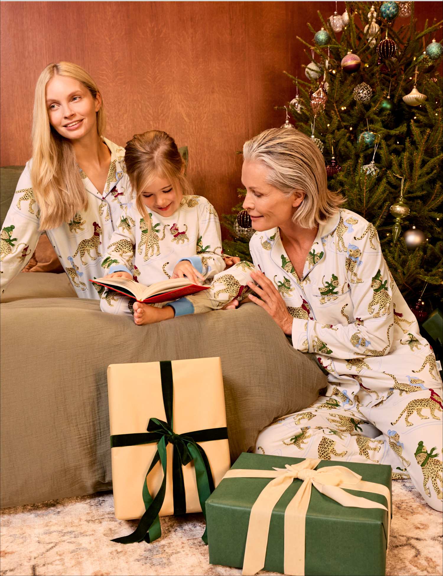 Chelsea Peers Family Christmas Skating Leopard Print Pyjama Set Cream Mix