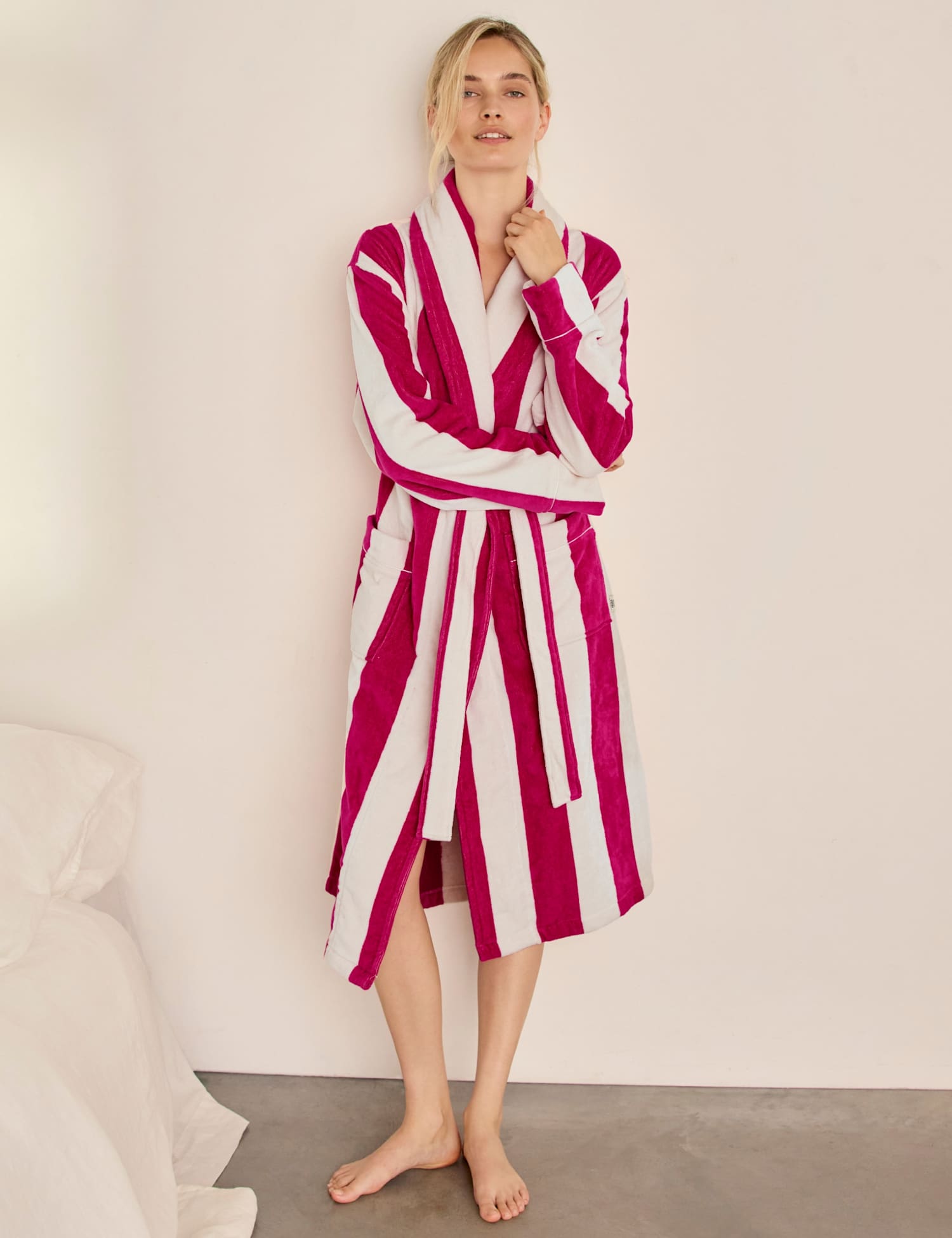 Chelsea Peers Pure Cotton Long Belted Towelling Dressing Gown Pink