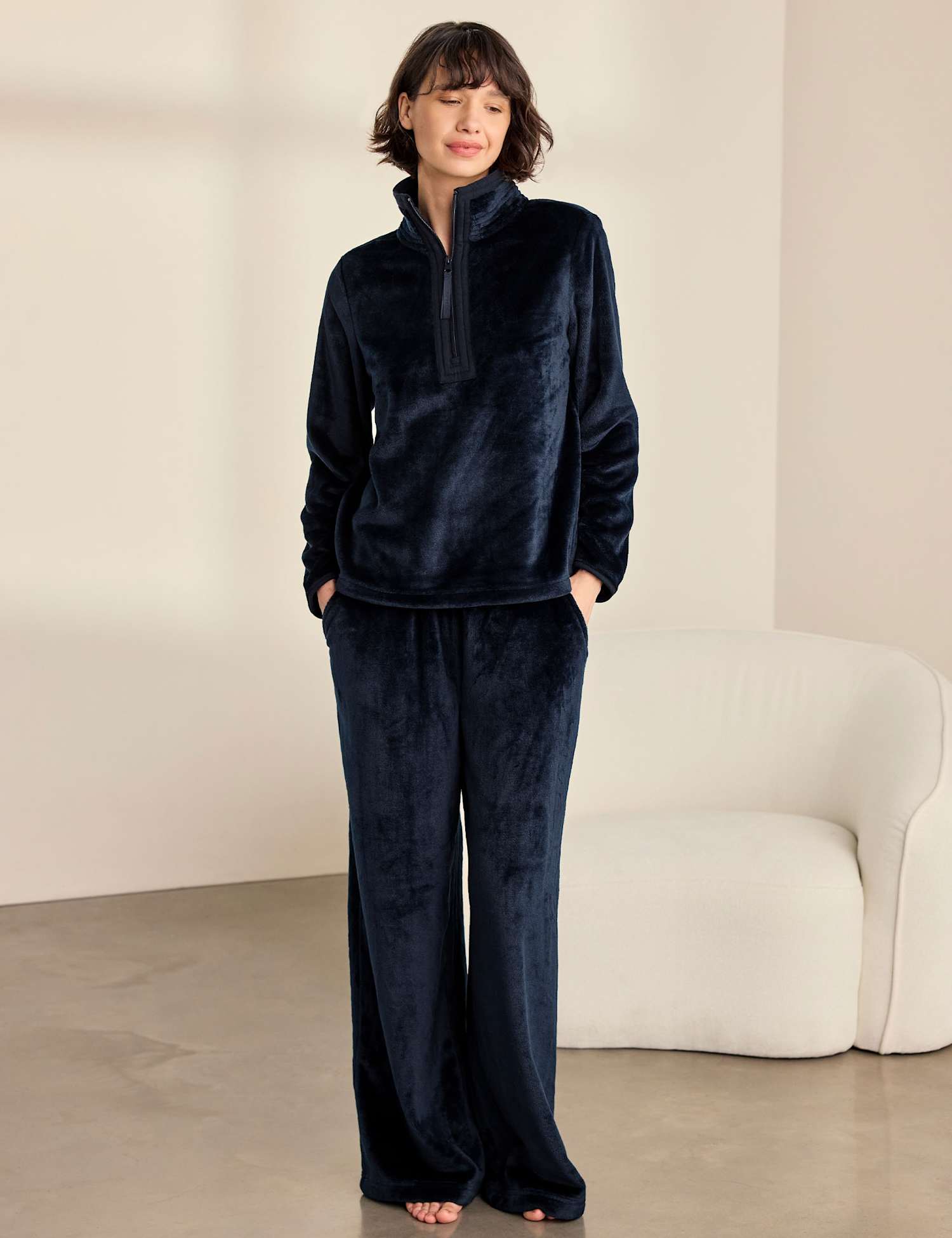 Chelsea Peers Fleece Zip Through Lounge Set Navy