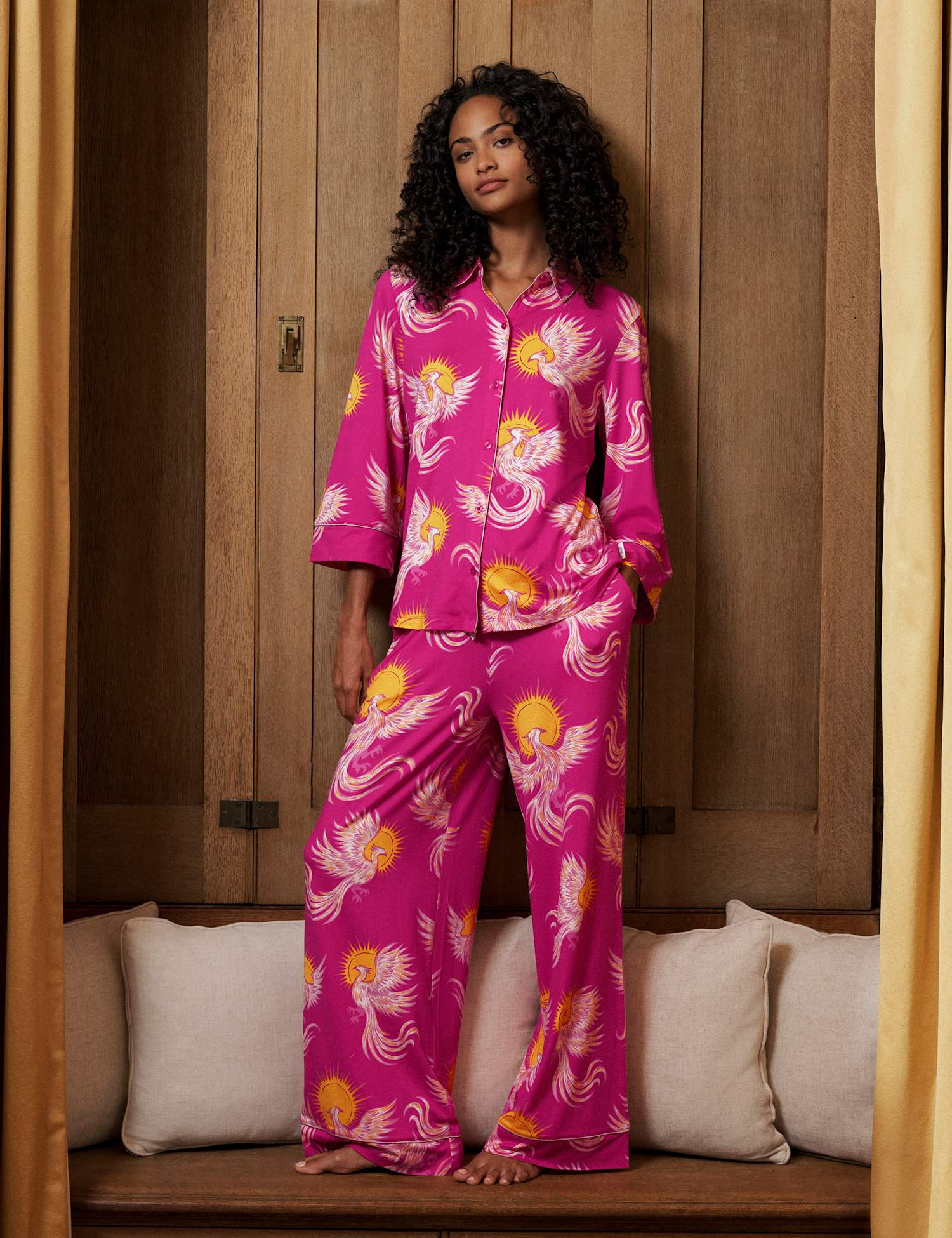 Chelsea Peers Two Piece Long Sleeve Solar Phoenix Button Pyjama Set Light Pink