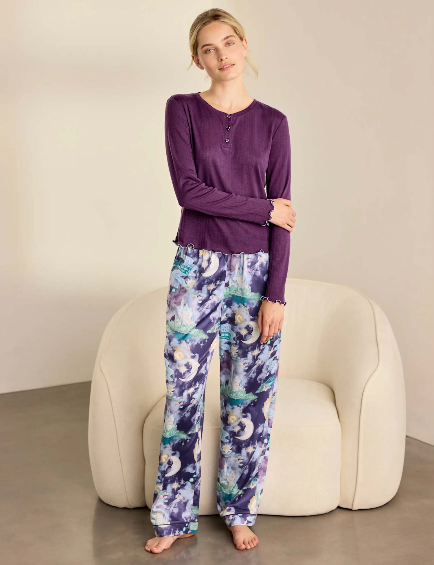 Chelsea Peers Satin Fairy Tale Print Long Pyjama Set Purple