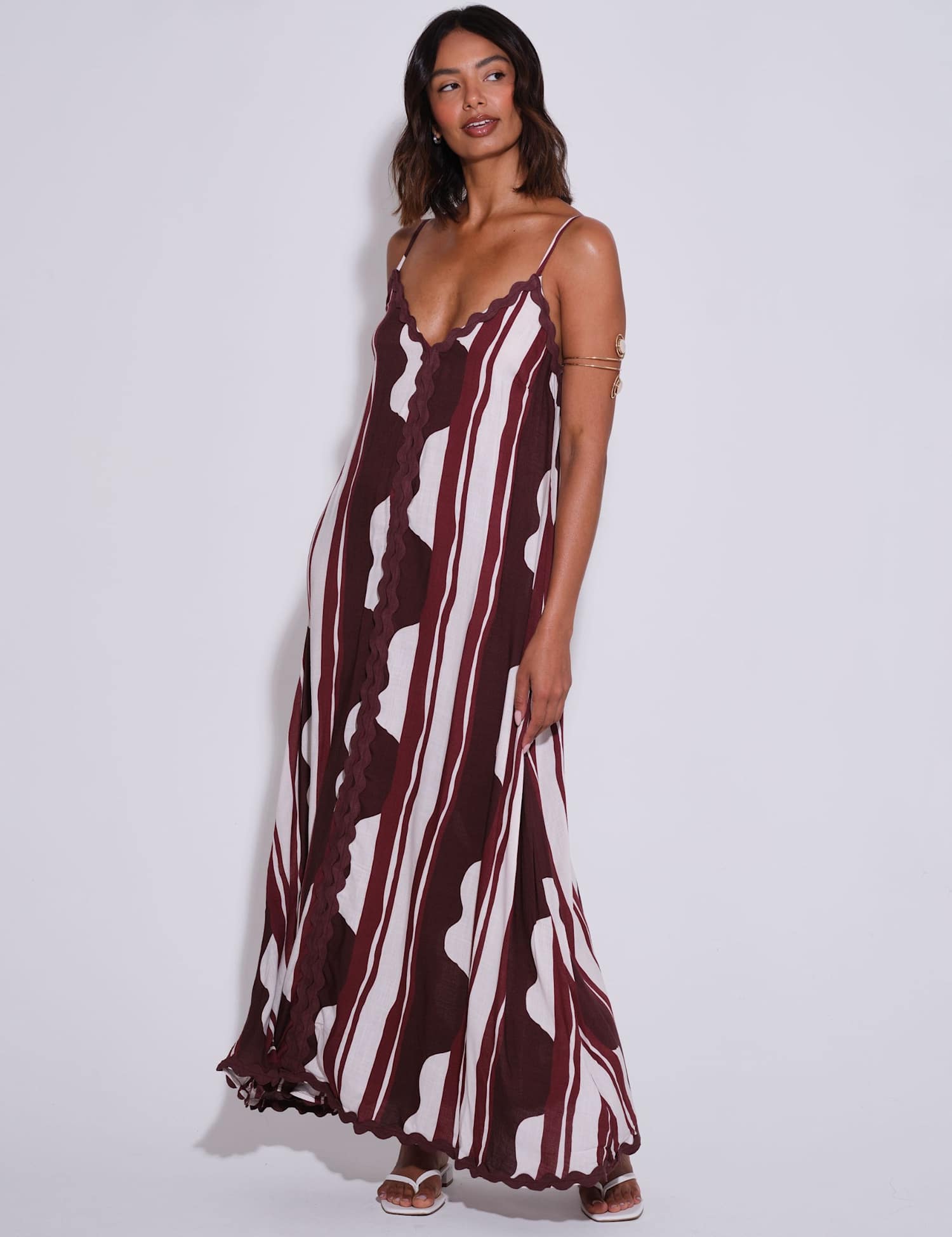 South Beach Striped V-Neck Maxi Beach Dress Multi