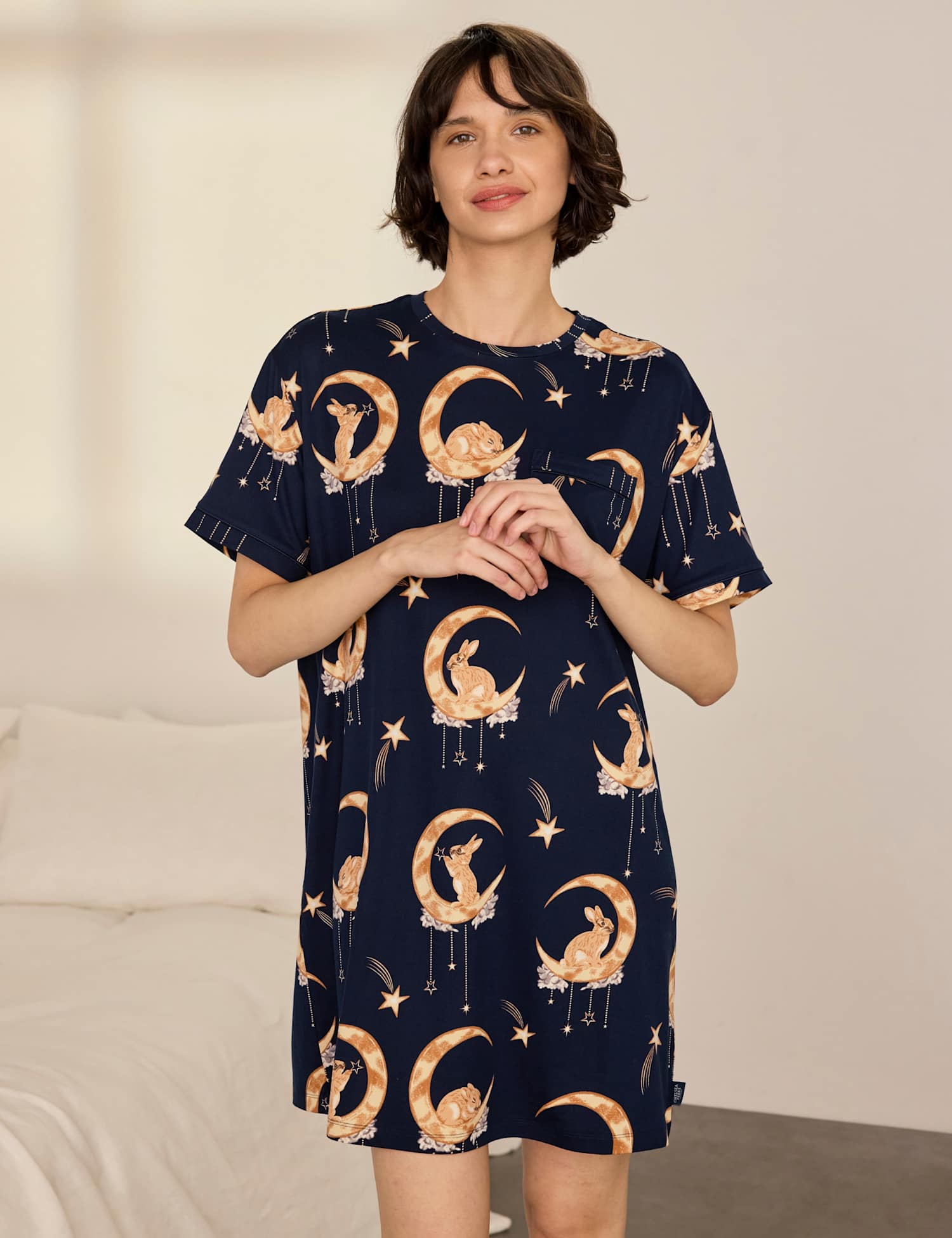 Chelsea Peers Lunar Bunny Print Nightshirt Navy