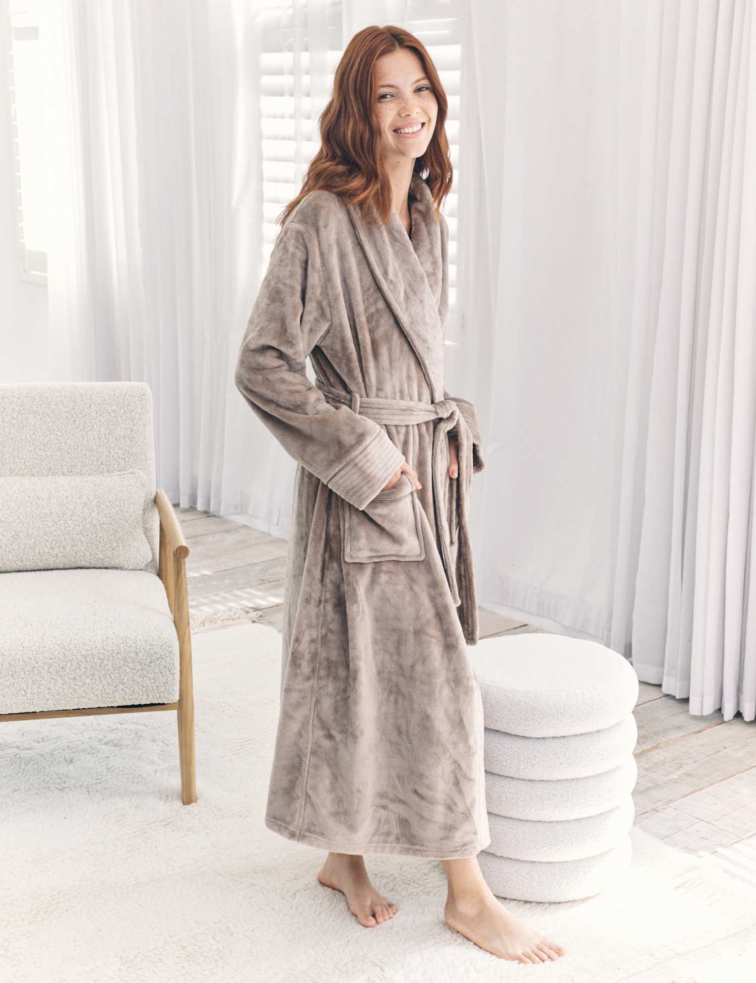 Chelsea Peers Fleece Tie Maxi Dressing Gown Brown