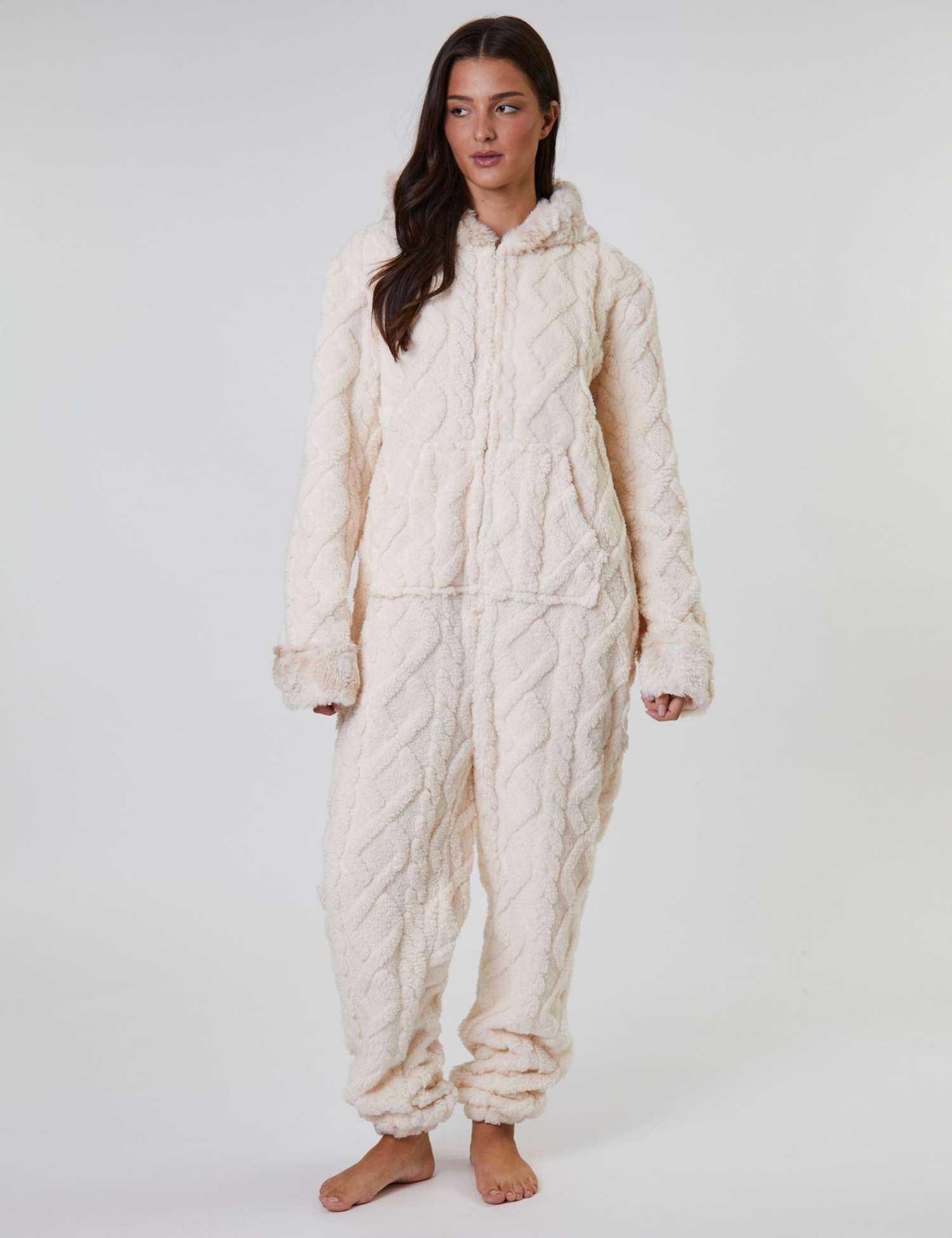 Loungeable Faux Fur Trim Onesie Cream