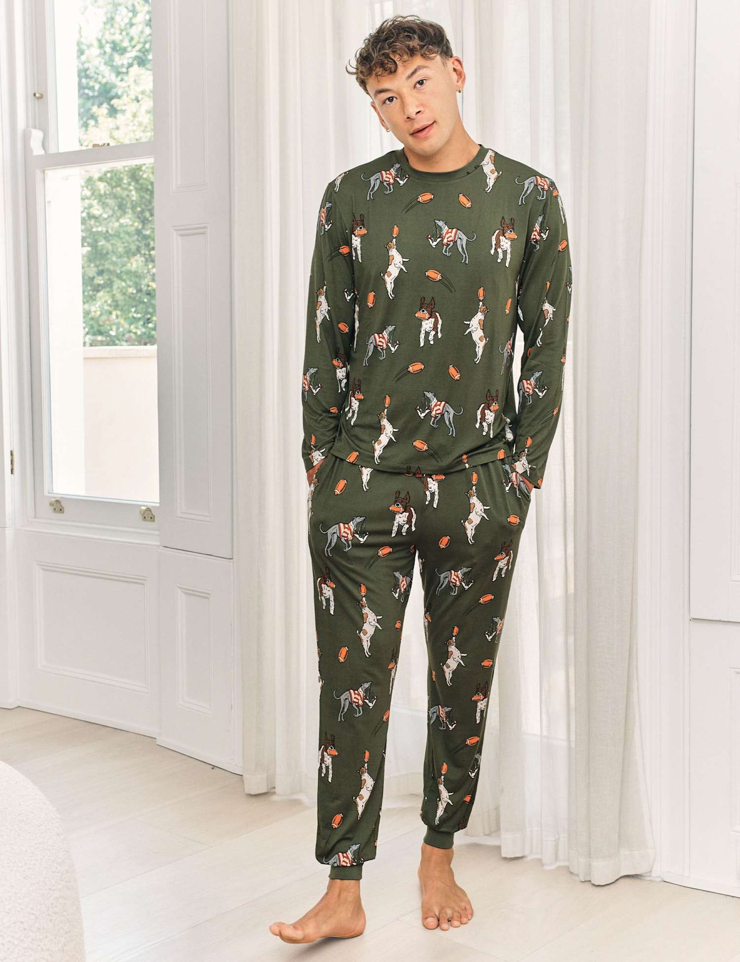Chelsea Peers Rugby Dogs Pyjama Set Khaki