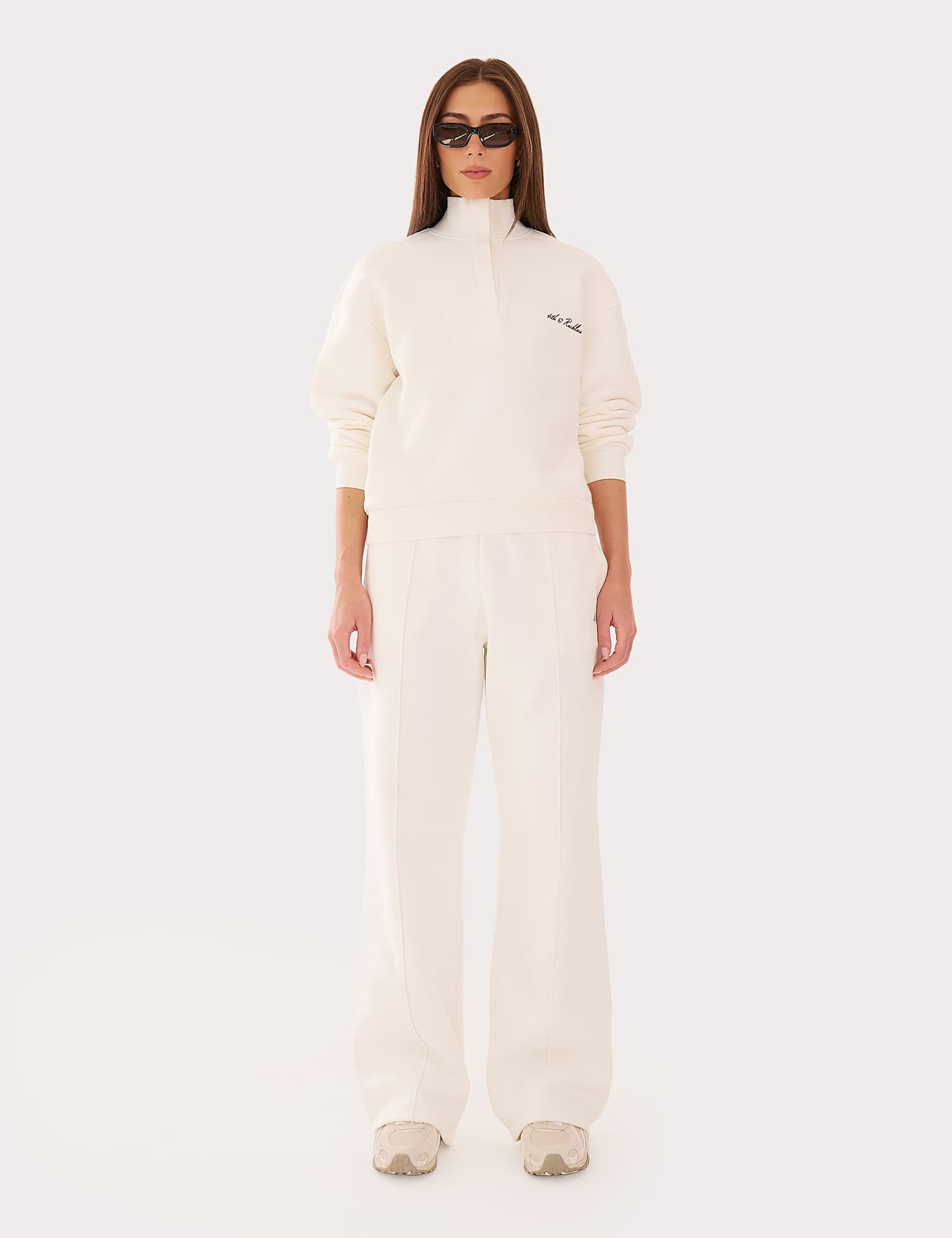 4th & Reckless Pure Cotton Half Zip Relaxed Sweatshirt White