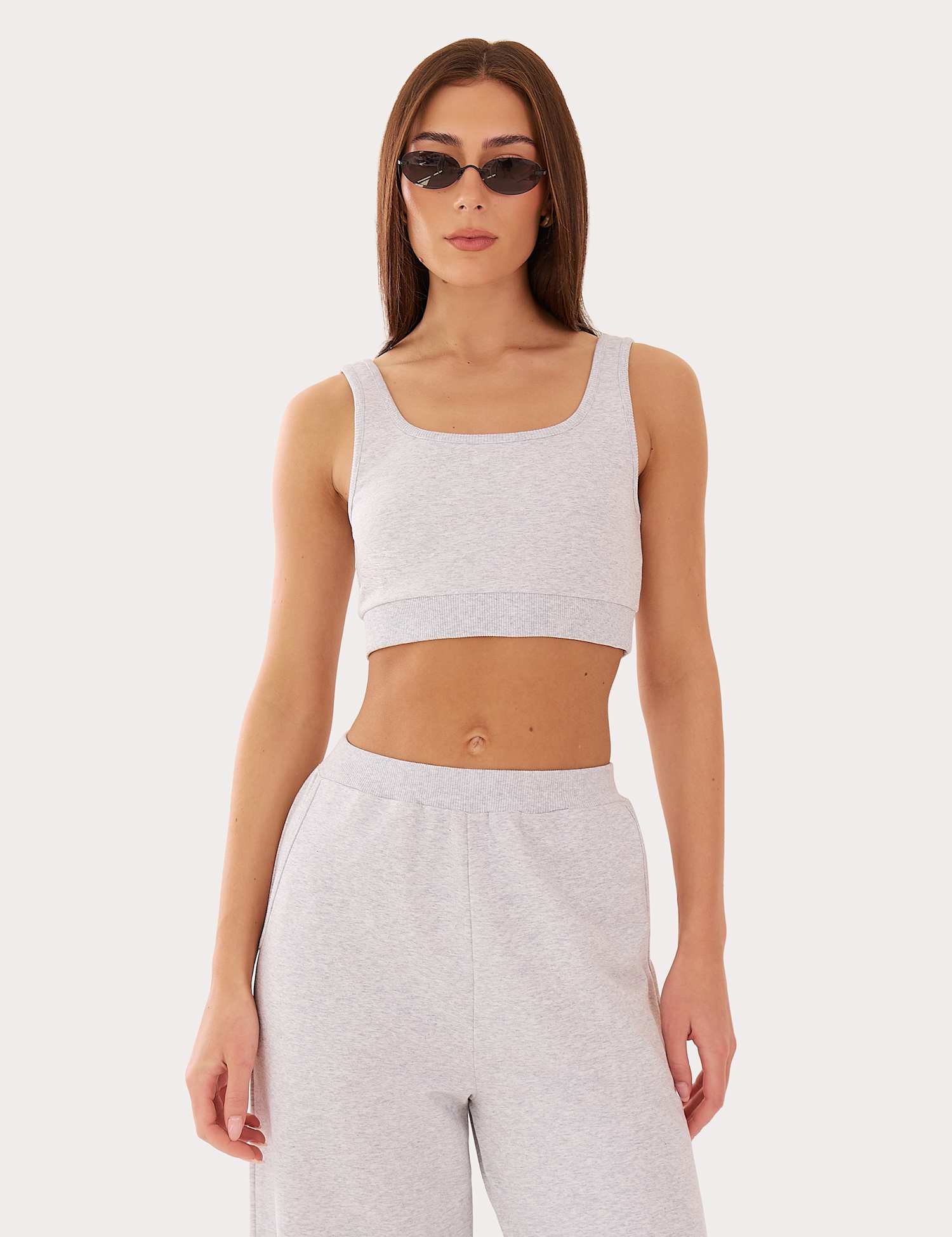 4th & Reckless Cotton Rich Square Neck Crop Cami Top Light Grey