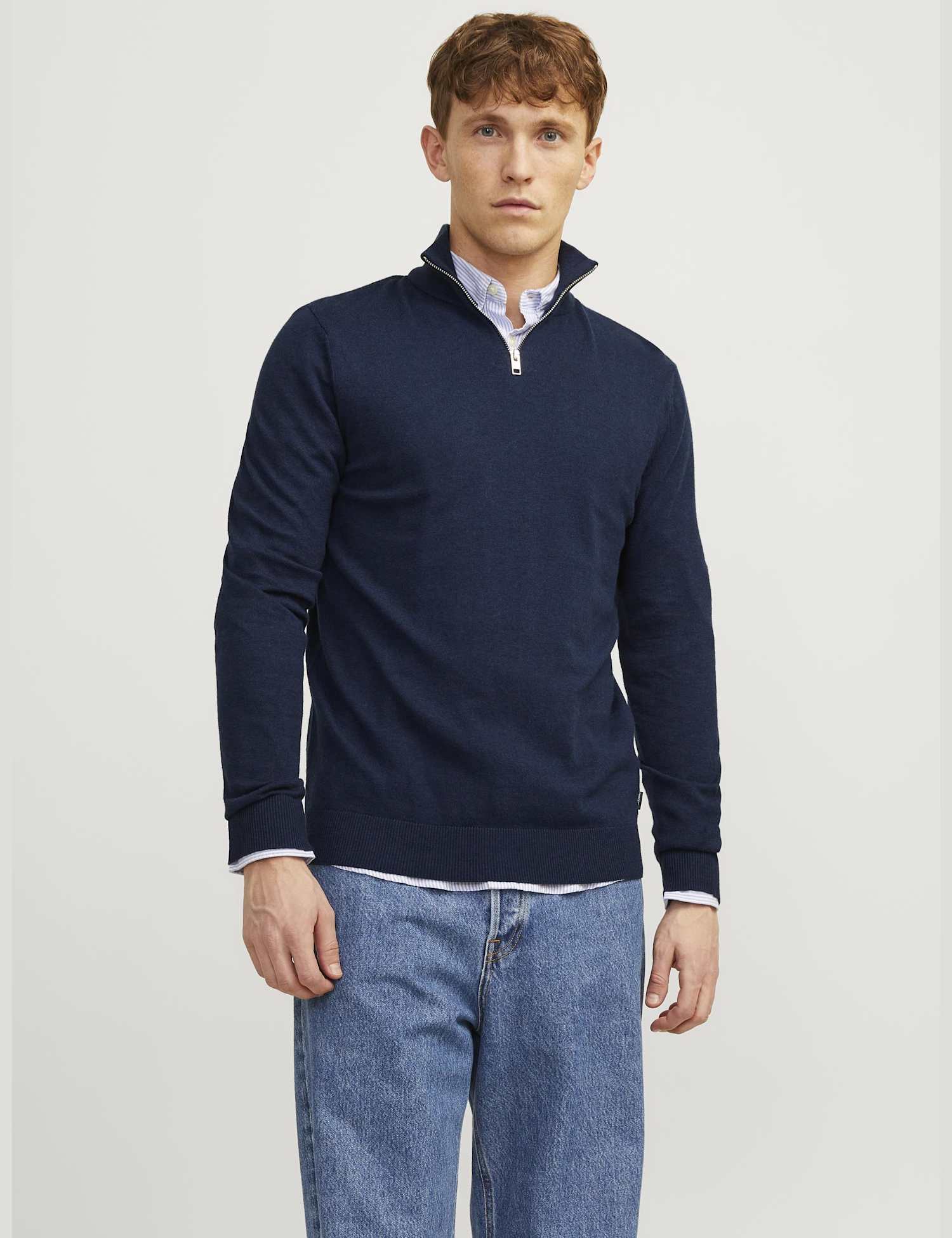 JACK & JONES Cotton Rich Half Zip Jumper Navy