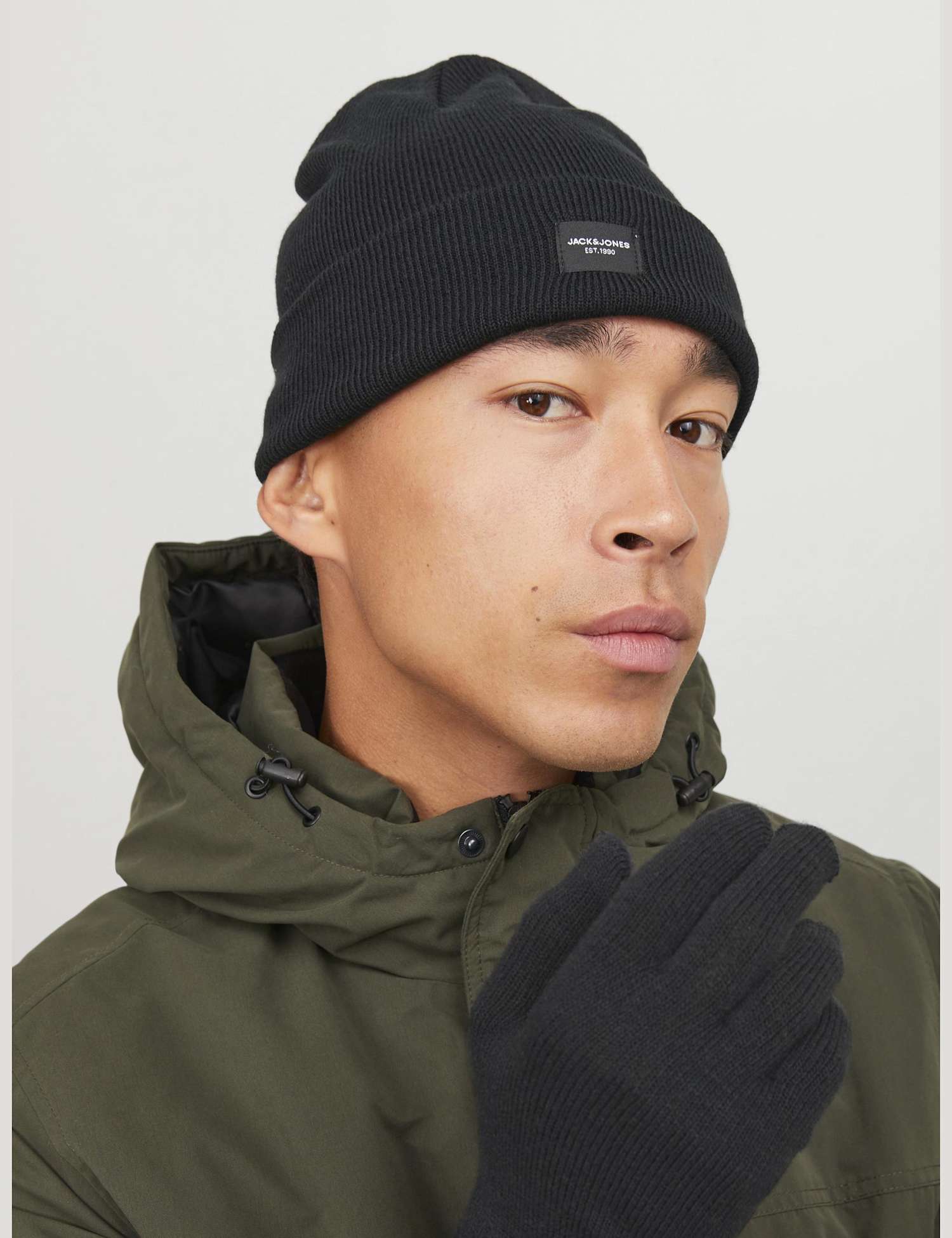 JACK & JONES Knitted Beanie Hat and Gloves Gift Set Black
