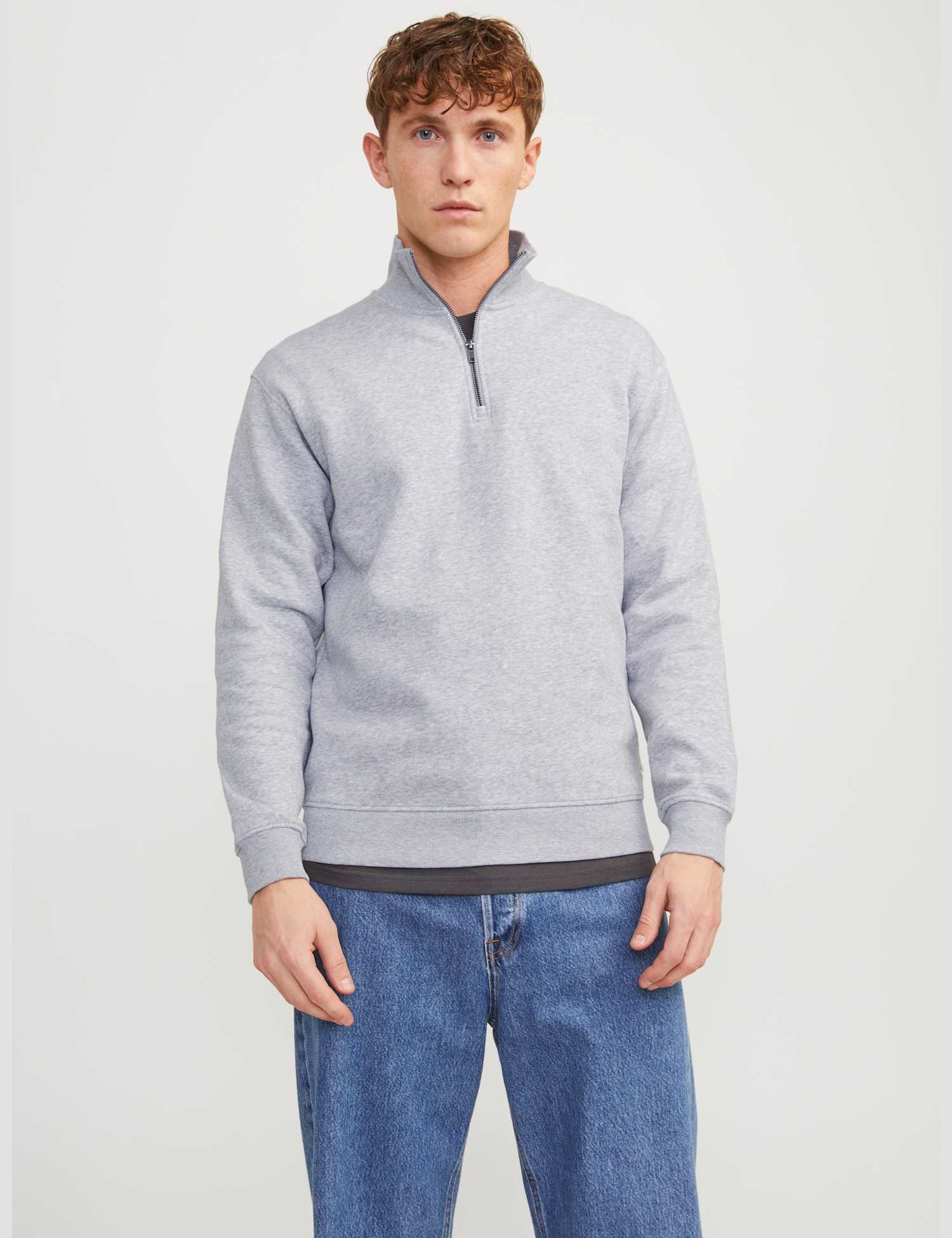 JACK & JONES Cotton Blend Half Zip Sweatshirt Grey