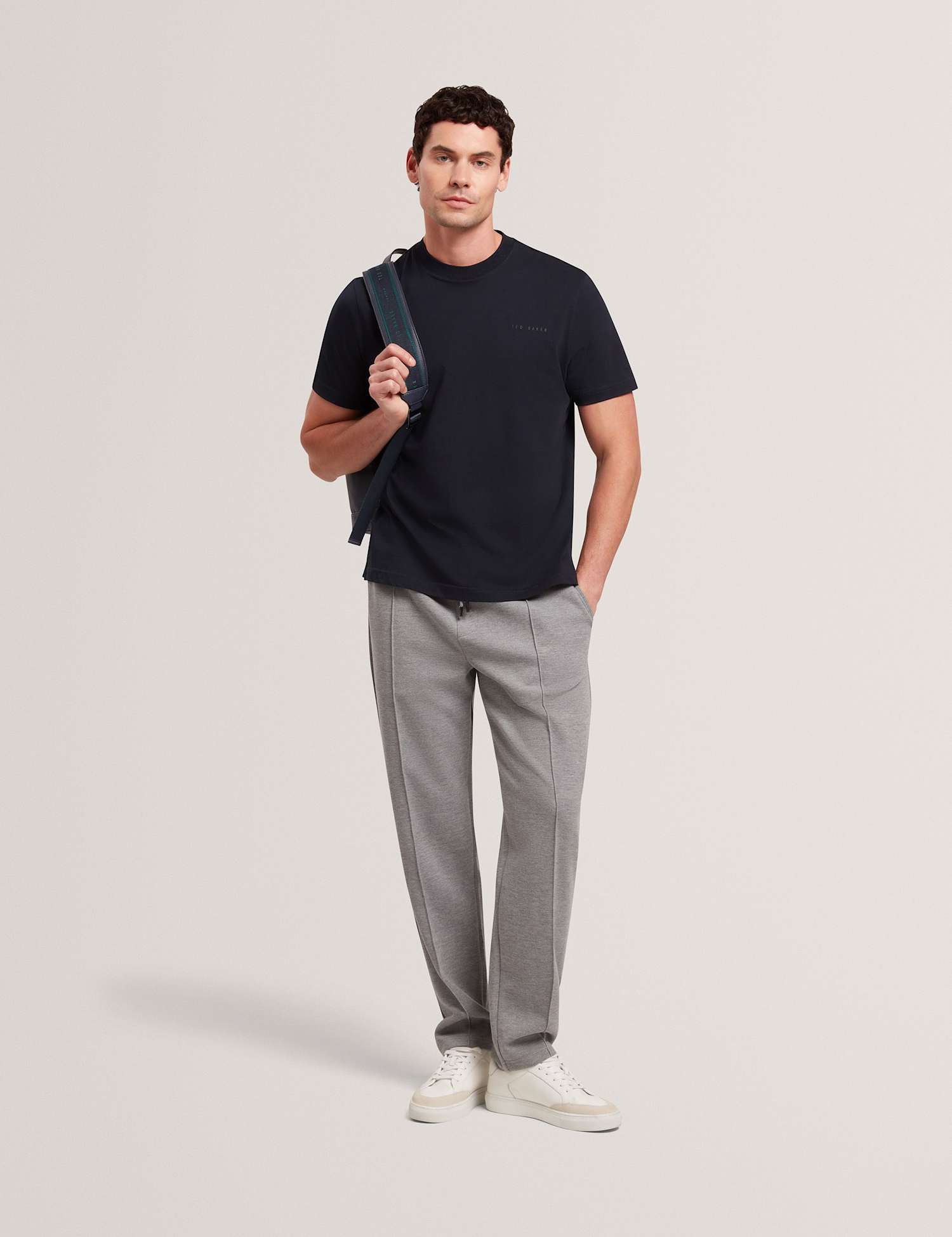 Ted Baker Pure Cotton Branded Honeycomb Trim T-Shirt Navy