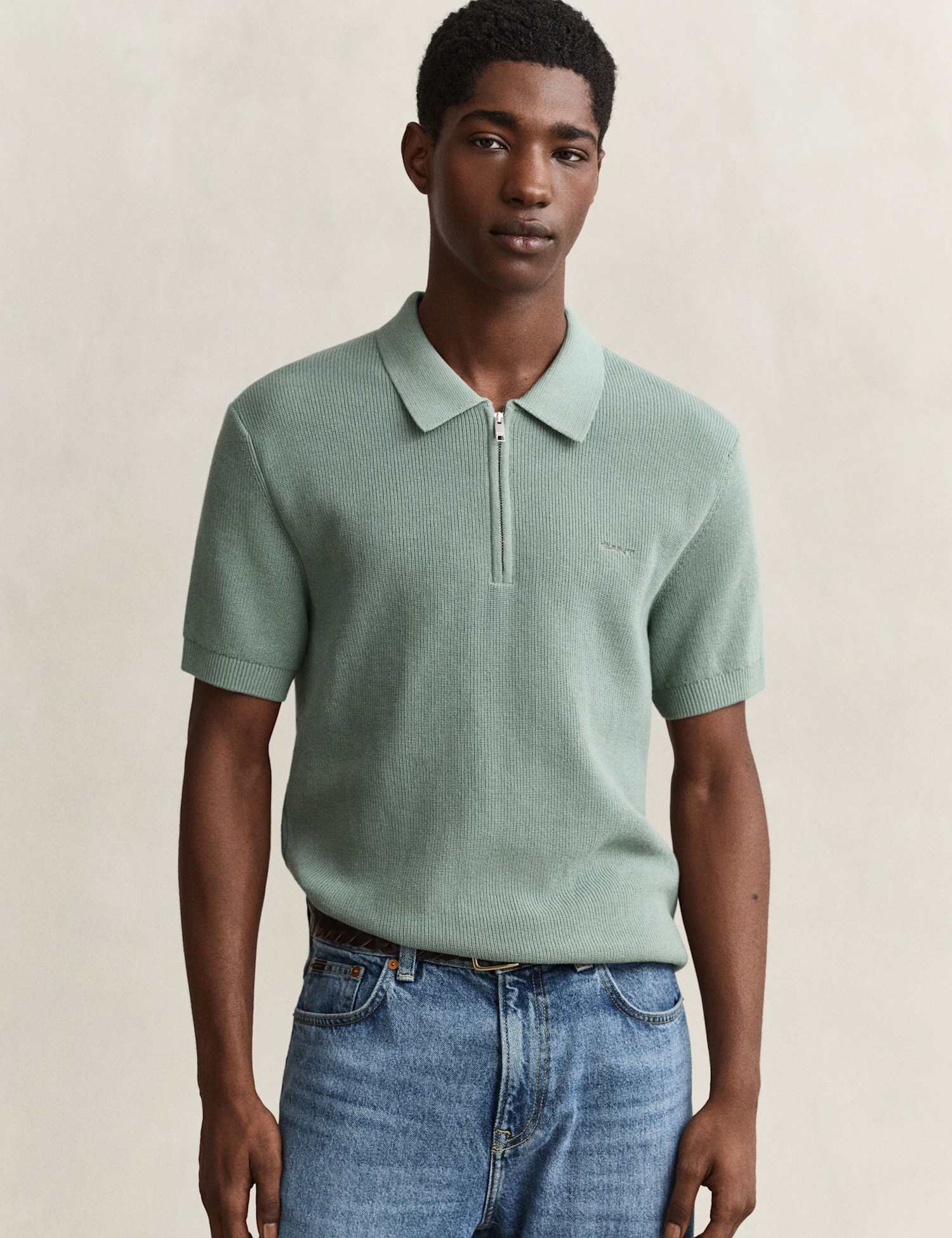 GANT Pure Cotton Ribbed Knitted Polo Shirt Green