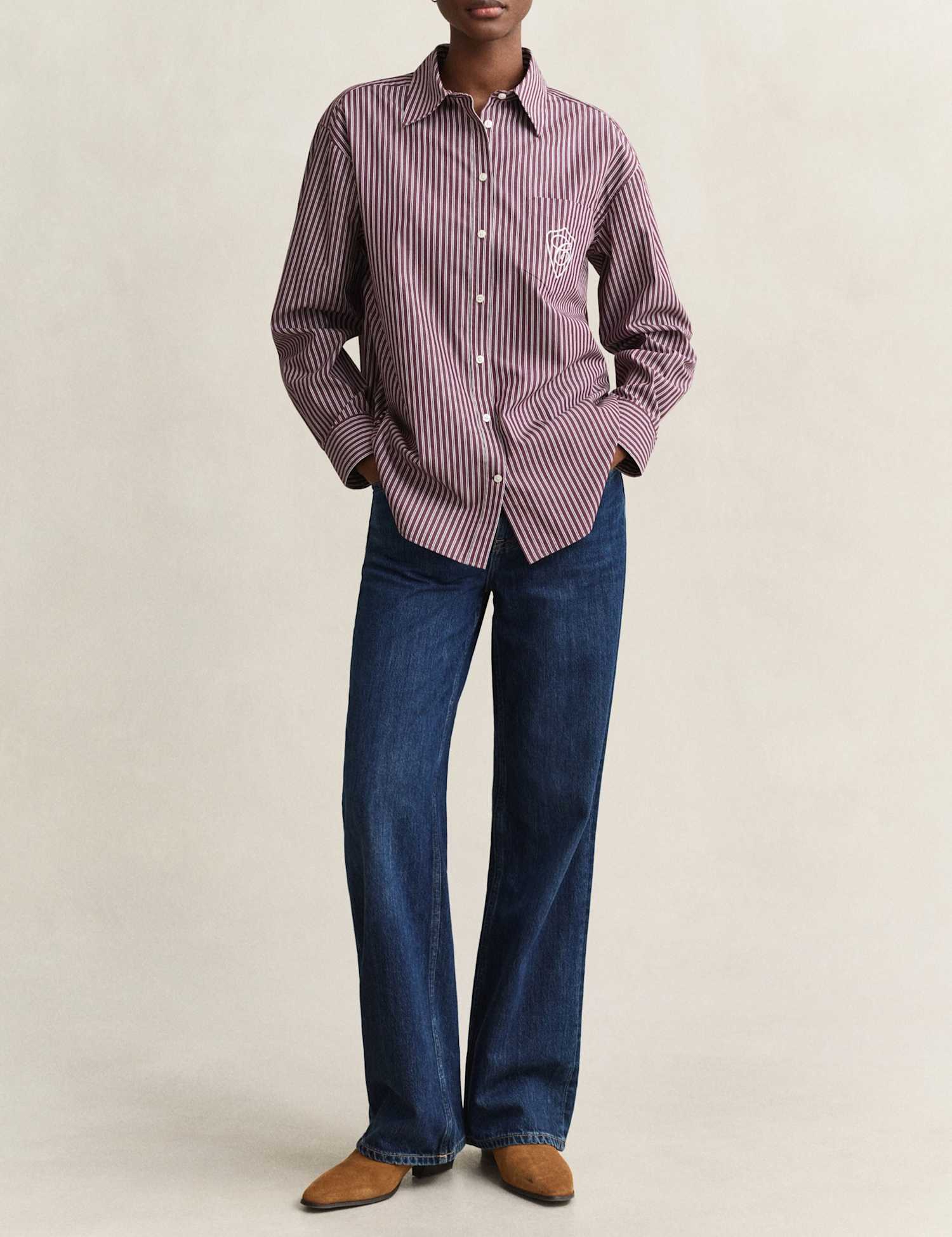 GANT Pure Cotton Striped Button Through Shirt Red Mix