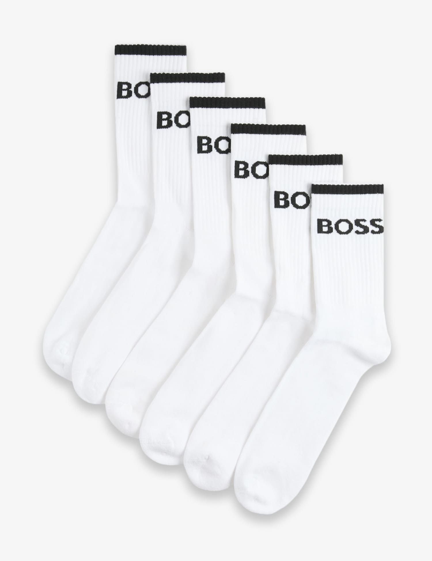 Boss 6 Pack Stripe Cotton Rich Ankle Socks White