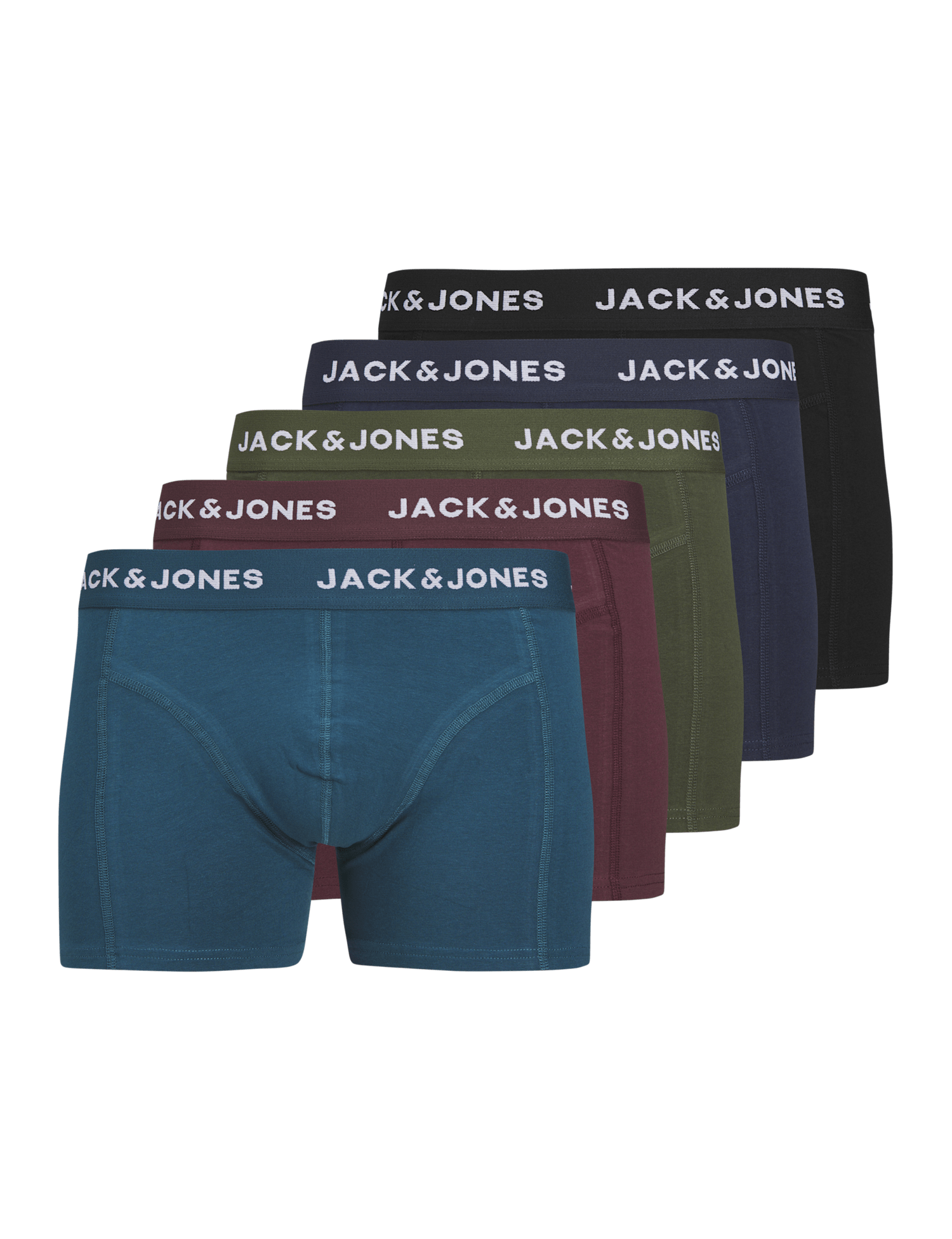 JACK & JONES 5 Pack Cotton Rich Trunks Blue Mix