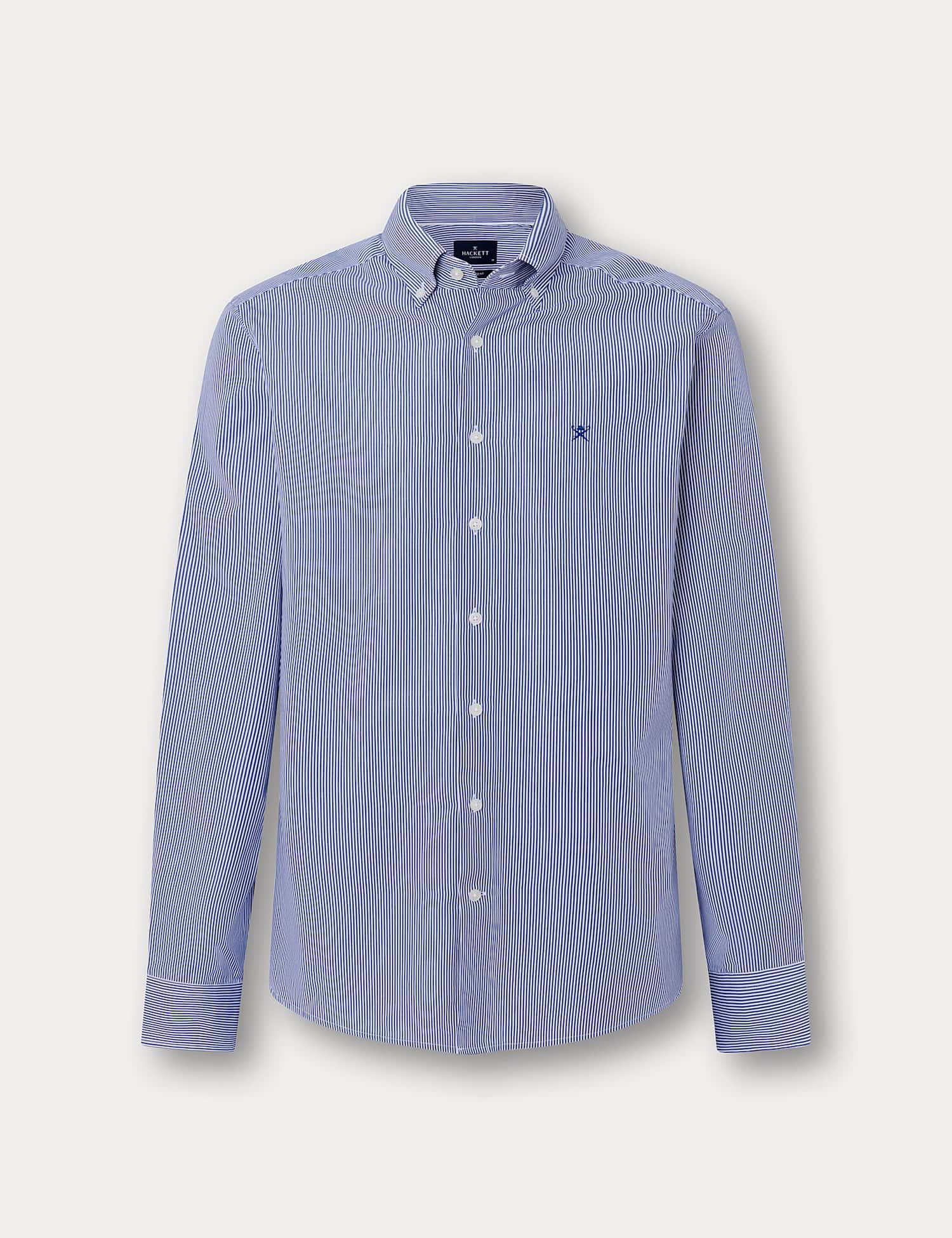 Hackett Tailored Fit Pure Cotton Striped Oxford Shirt Navy Mix