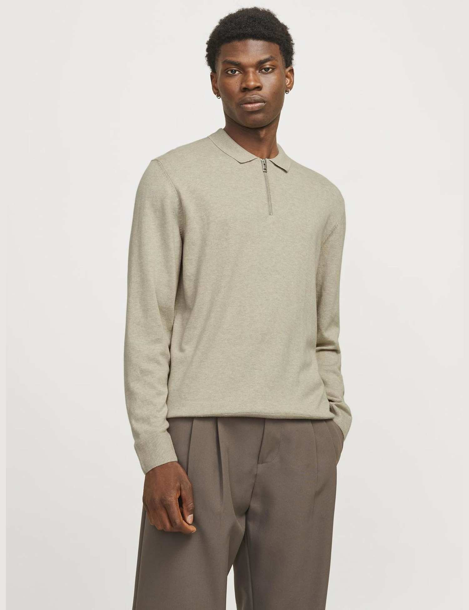 JACK & JONES Cotton Rich Half Zip Knitted Jumper Cream