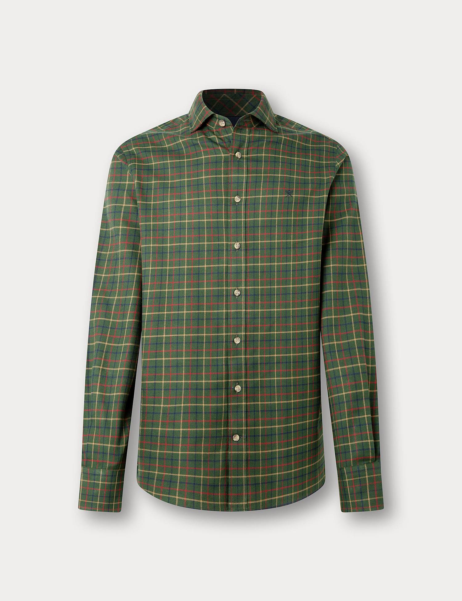 Hackett Tailored Fit Pure Cotton Check Flannel Shirt Khaki Mix