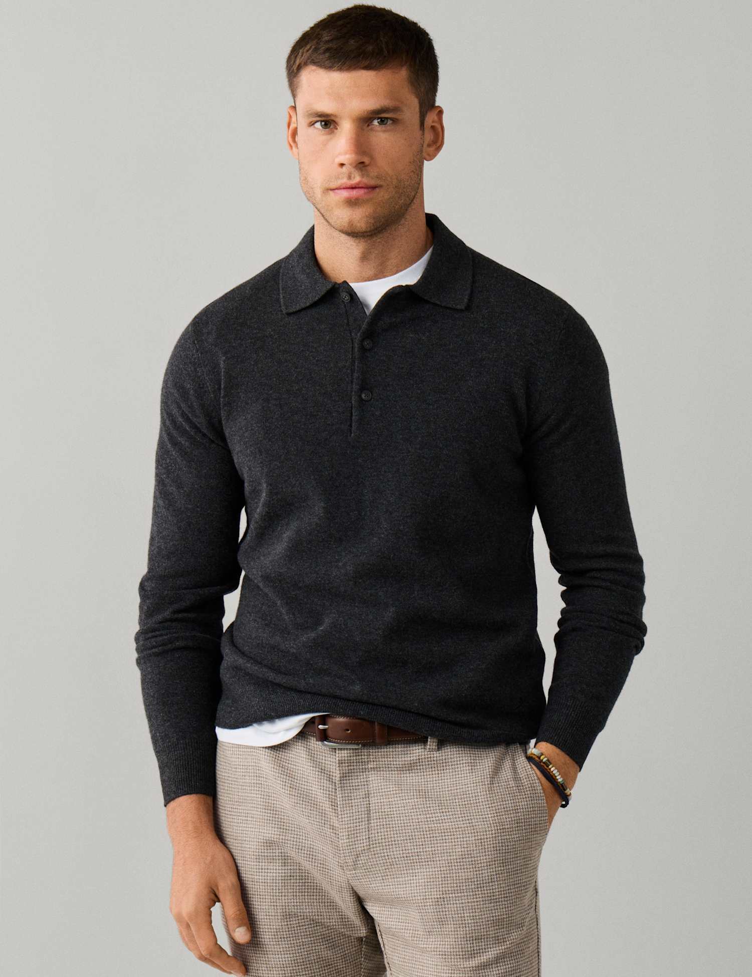 Hackett Pure Lambswool Polo Shirt Grey