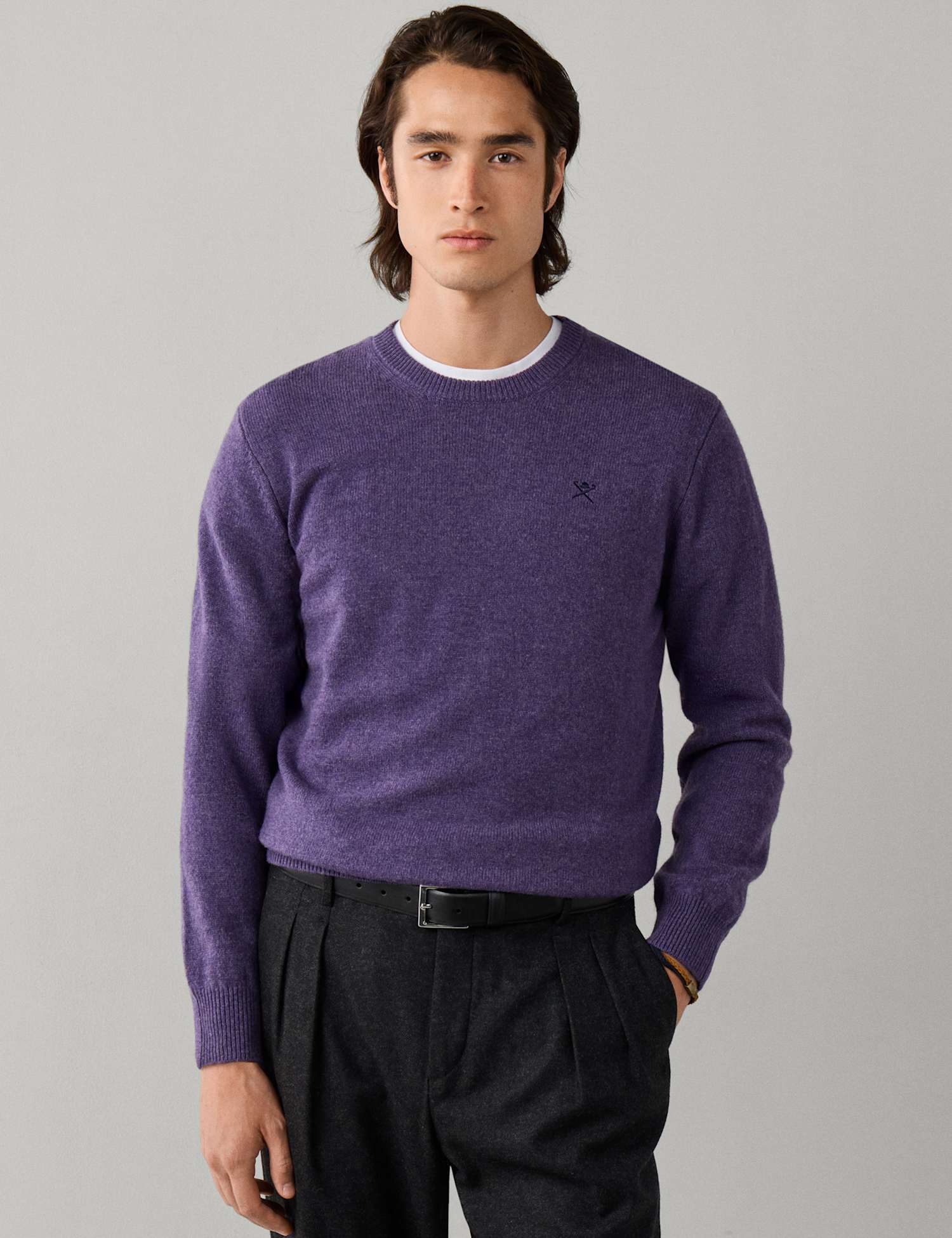 Hackett Pure Lambswool Crew Neck Jumper Purple