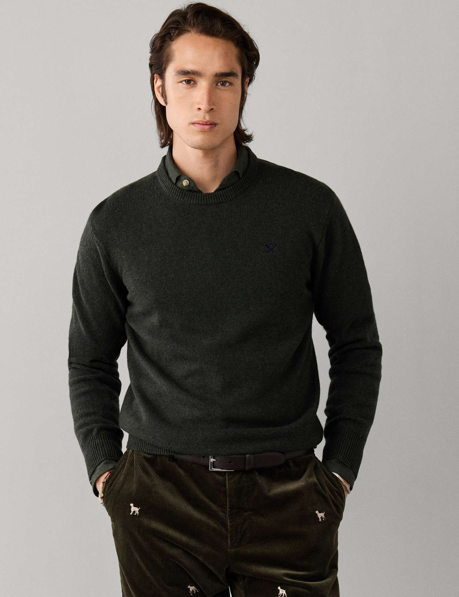 Hackett Pure Lambswool Crew Neck Jumper Khaki