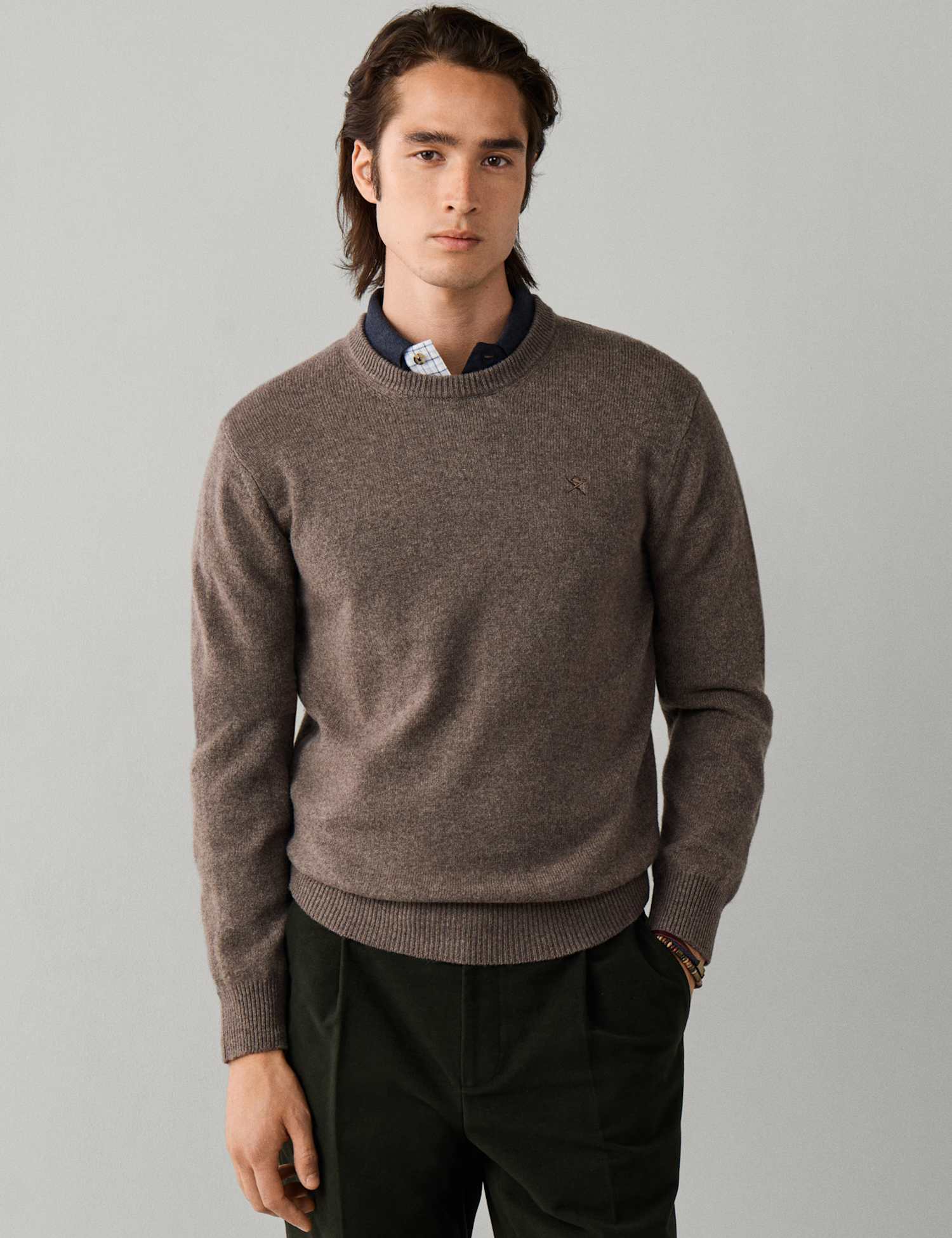Hackett Pure Lambswool Crew Neck Jumper Dark Brown