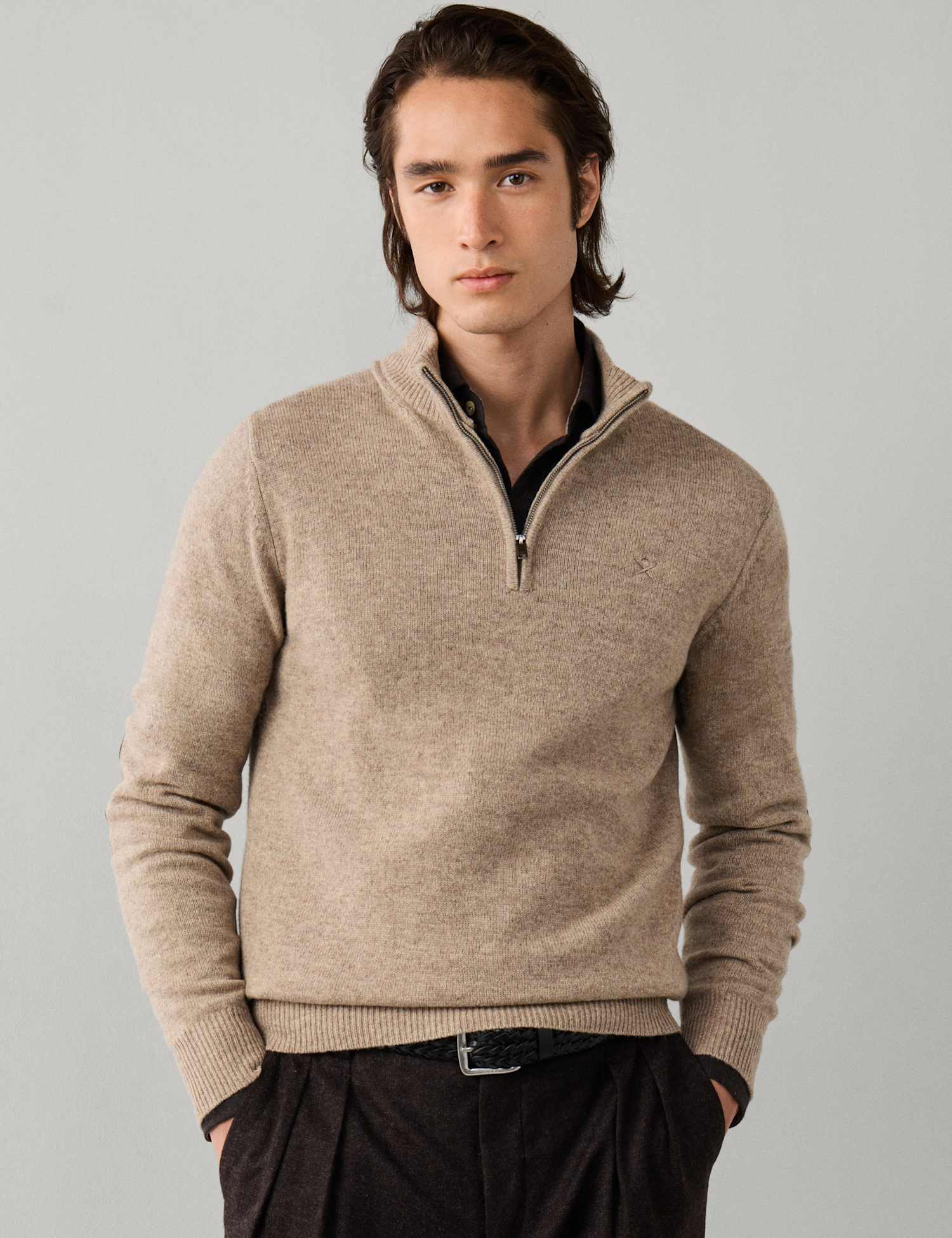 Hackett Lambswool Half Zip Jumper Cream