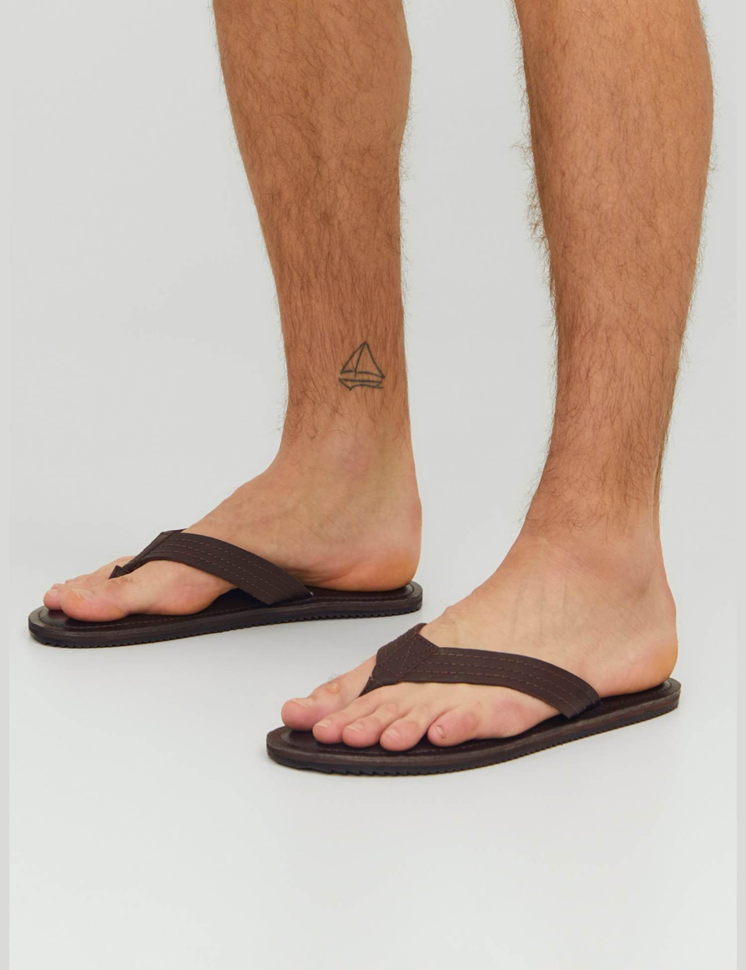 JACK & JONES Leather Flip Flops Brown