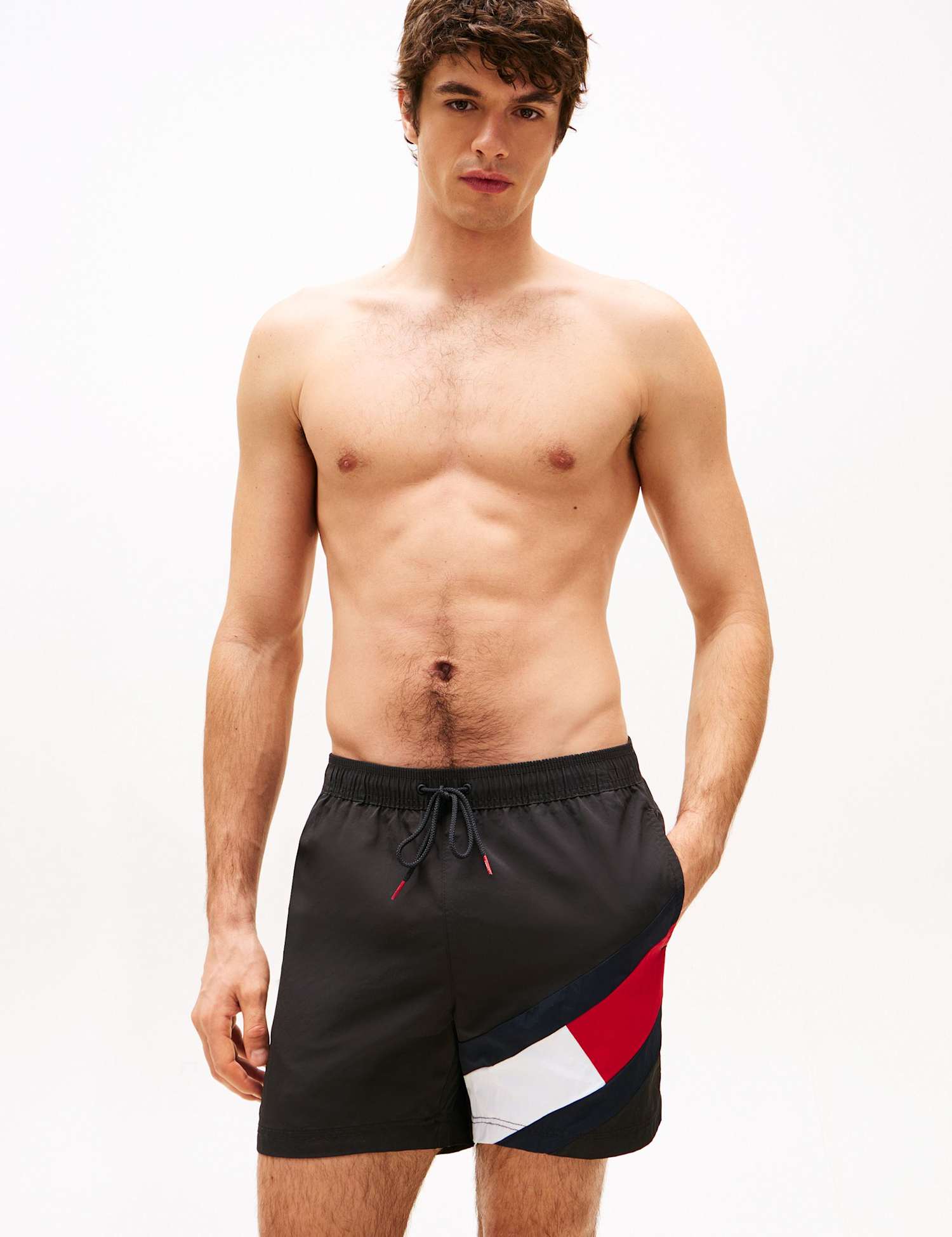 Tommy Hilfiger Pocketed Signature Flag Swim Shorts Black