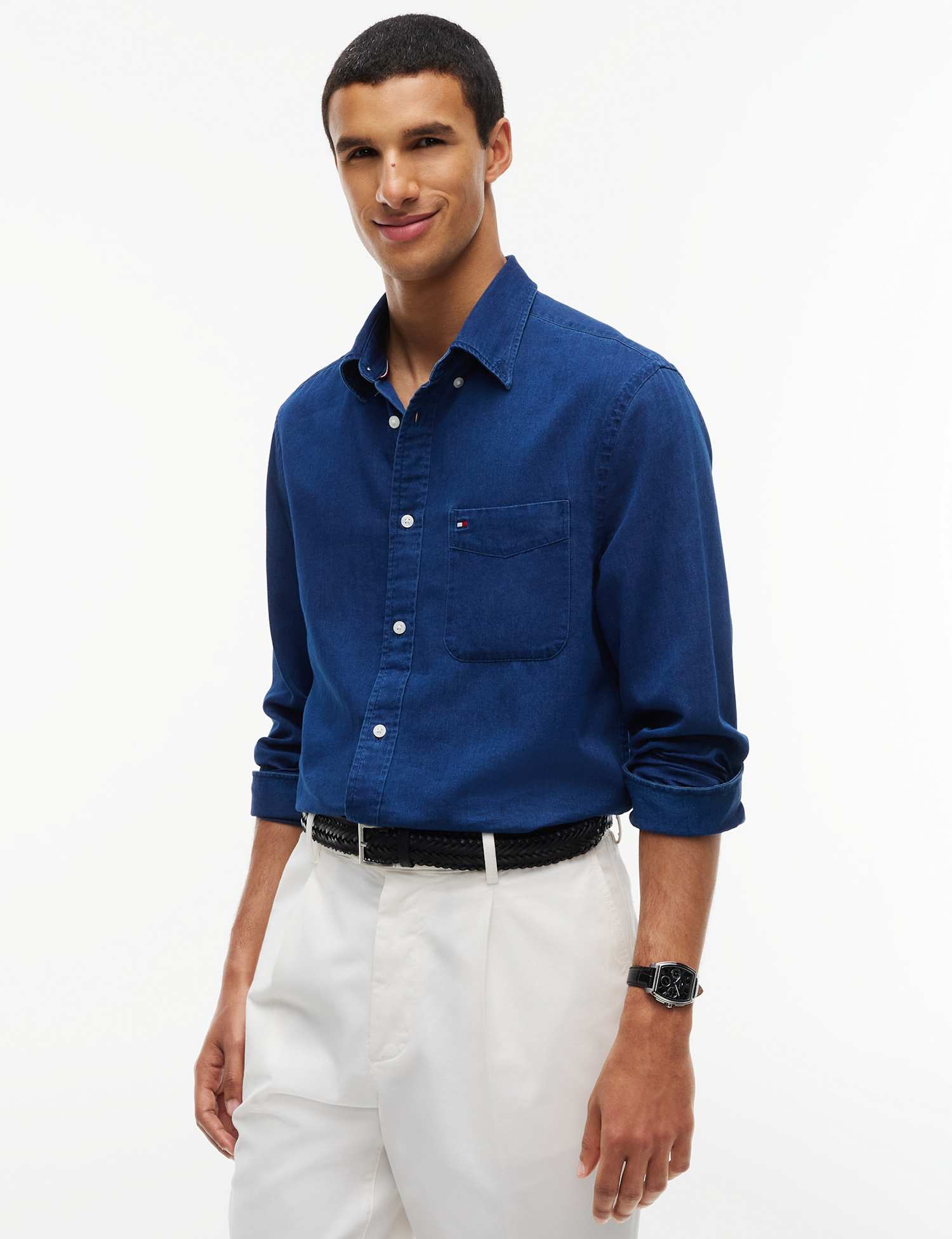 Tommy Hilfiger Pure Cotton Chambray Shirt Grey