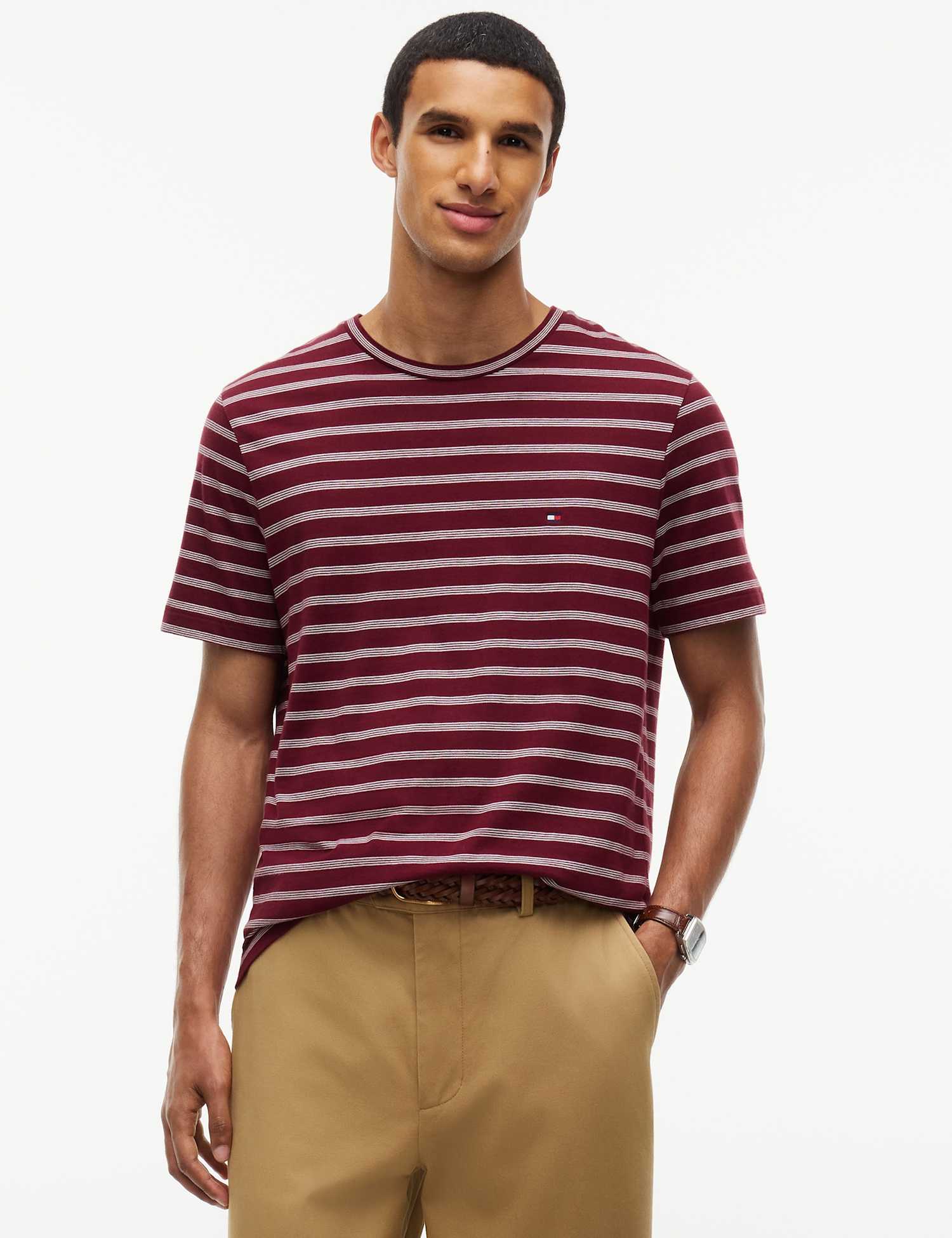Tommy Hilfiger Pure Cotton Striped T-Shirt Burgundy Mix