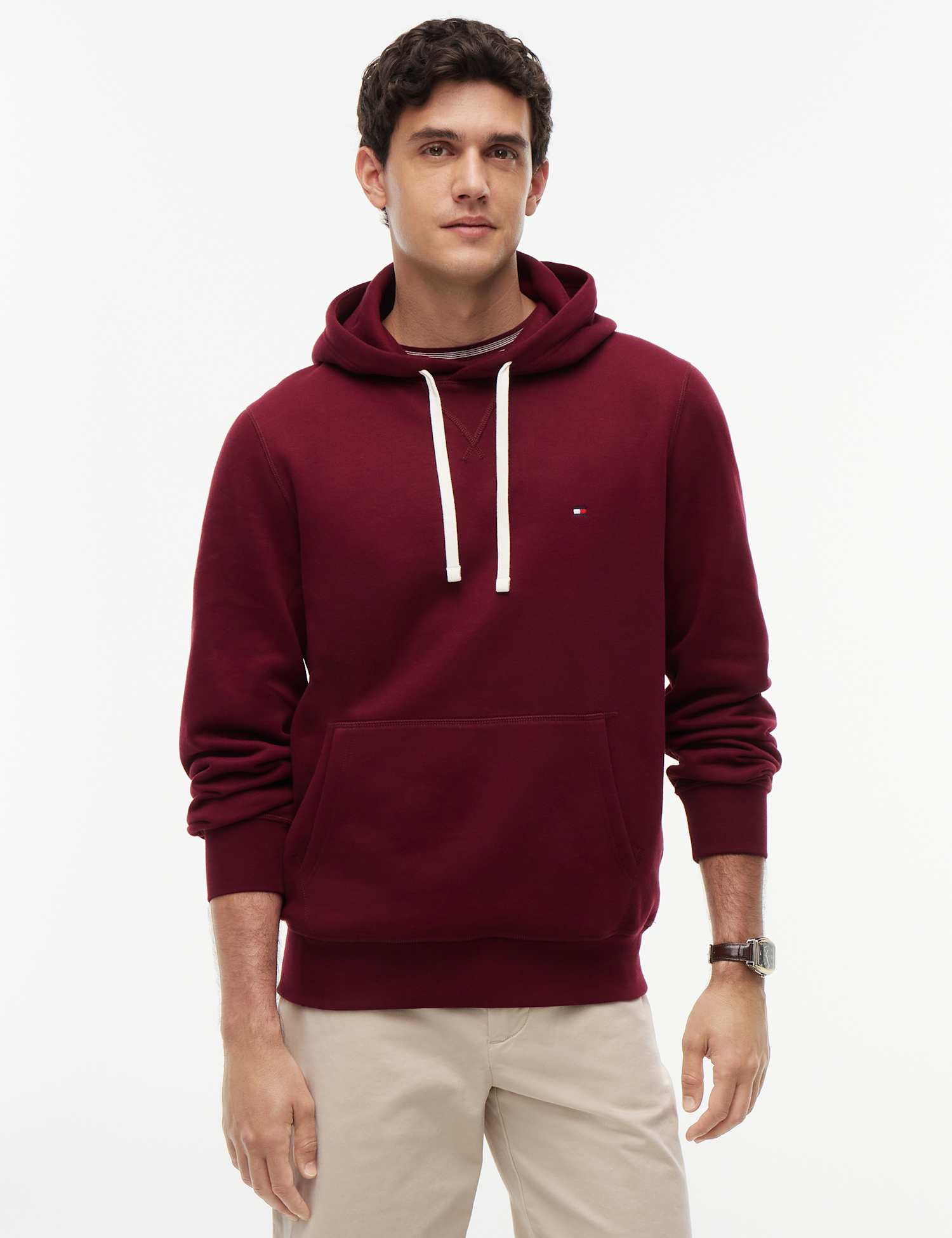 Tommy Hilfiger Cotton Rich Fleece Hoodie Burgundy