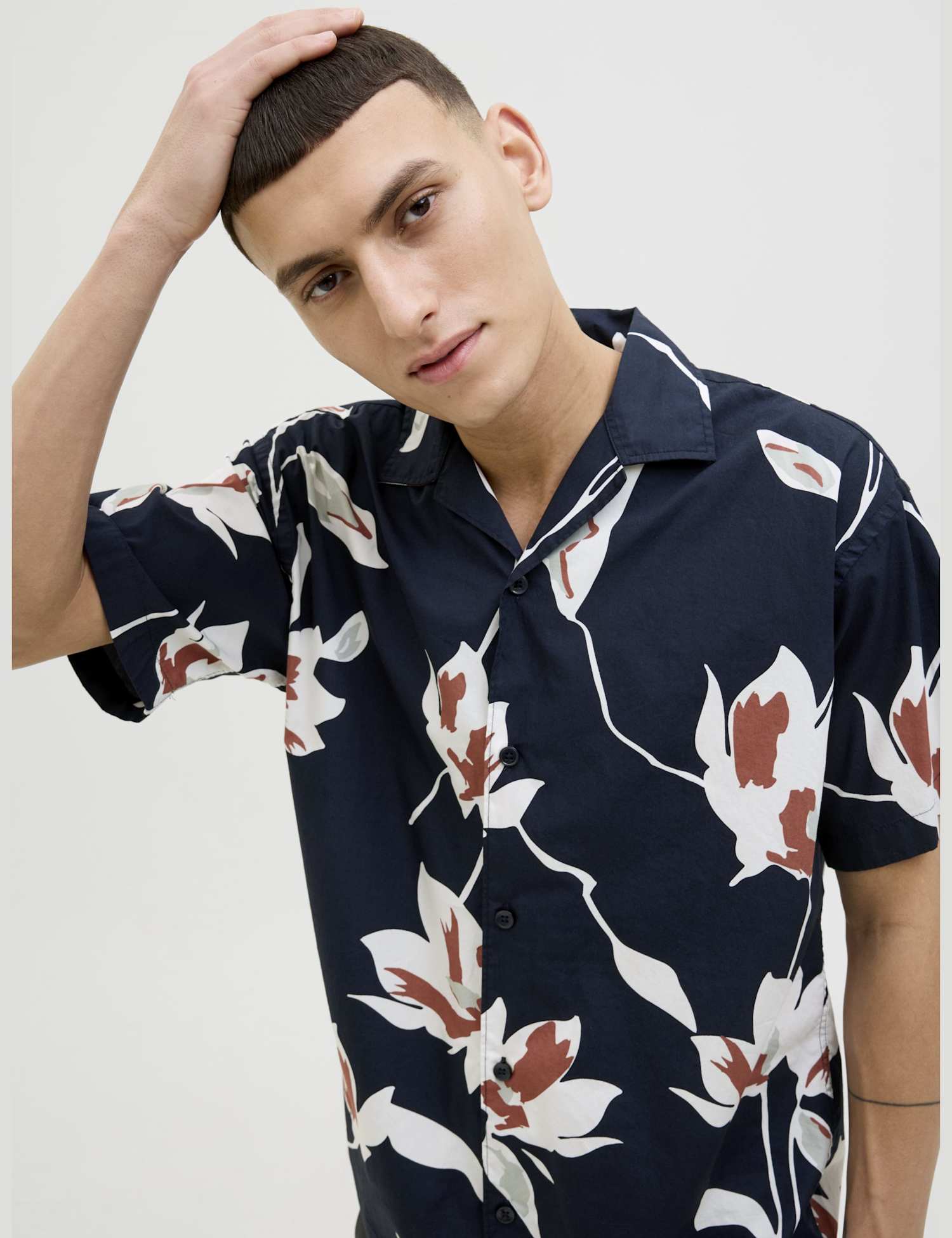 JACK & JONES Pure Cotton Hawaiian Shirt Navy Mix